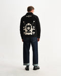 wax london men's Rockley - Black And Ecru Applique Velvet Overshirt