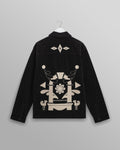 wax london men's Rockley - Black And Ecru Applique Velvet Overshirt