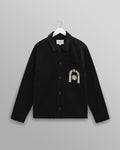 wax london men's Rockley - Black And Ecru Applique Velvet Overshirt