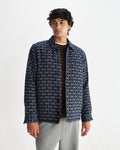 wax london men's Rockley - Navy Geometric Jacquard Overshirt