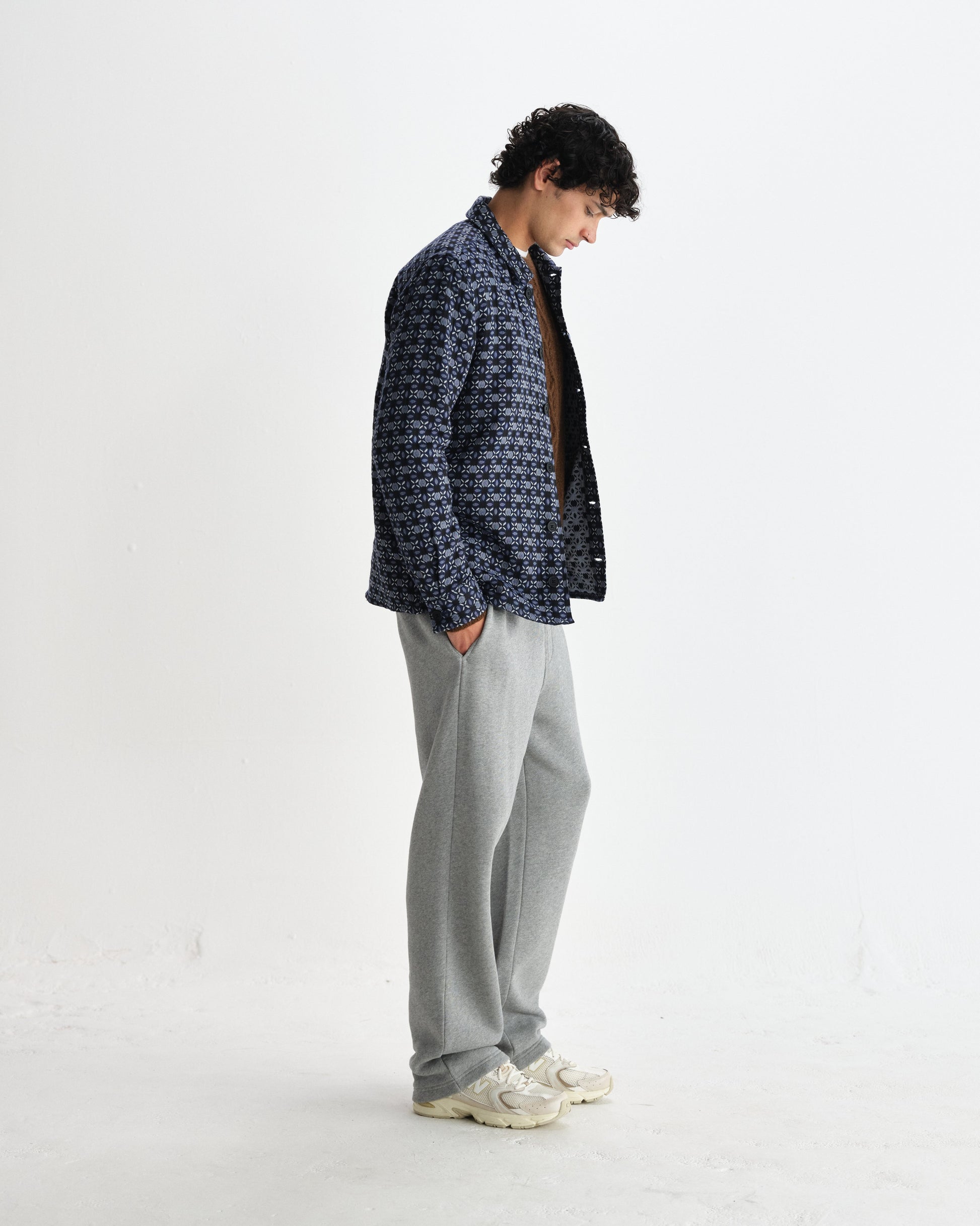 wax london men's Rockley - Navy Geometric Jacquard Overshirt