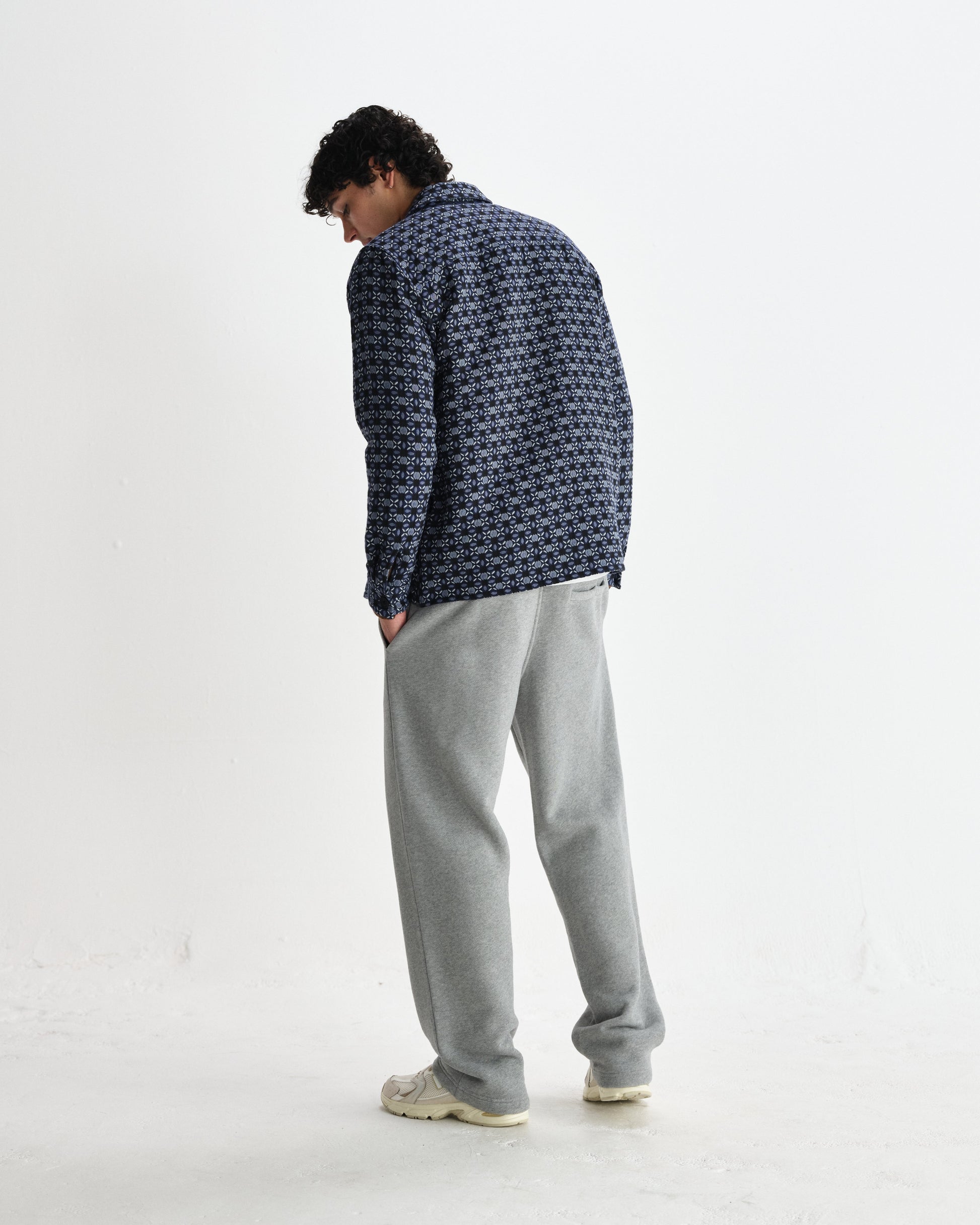 wax london men's Rockley - Navy Geometric Jacquard Overshirt