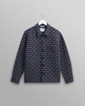 wax london men's Rockley - Navy Geometric Jacquard Overshirt