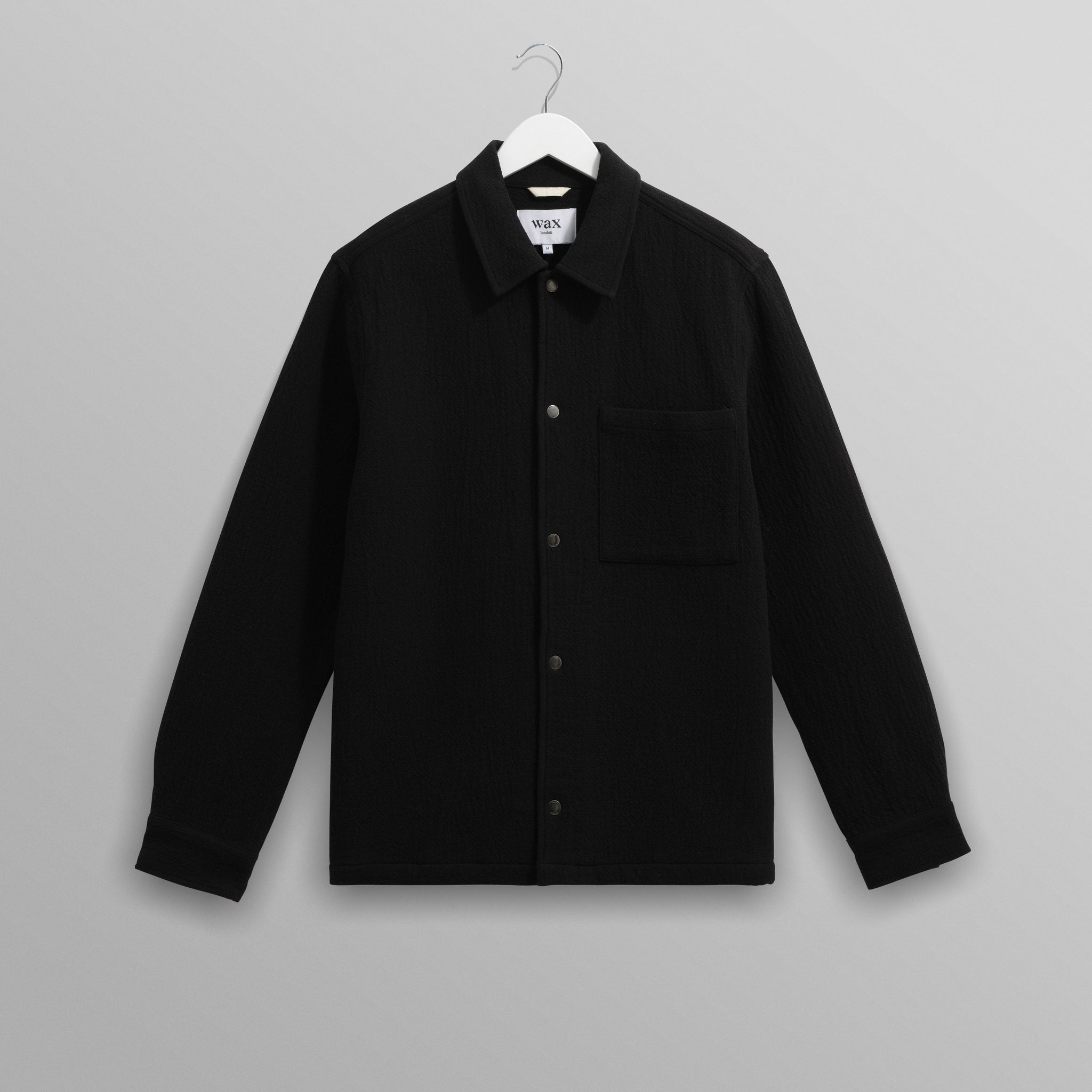 wax london men's Romer - Black Heavy Crinkle Cotton Overshirt