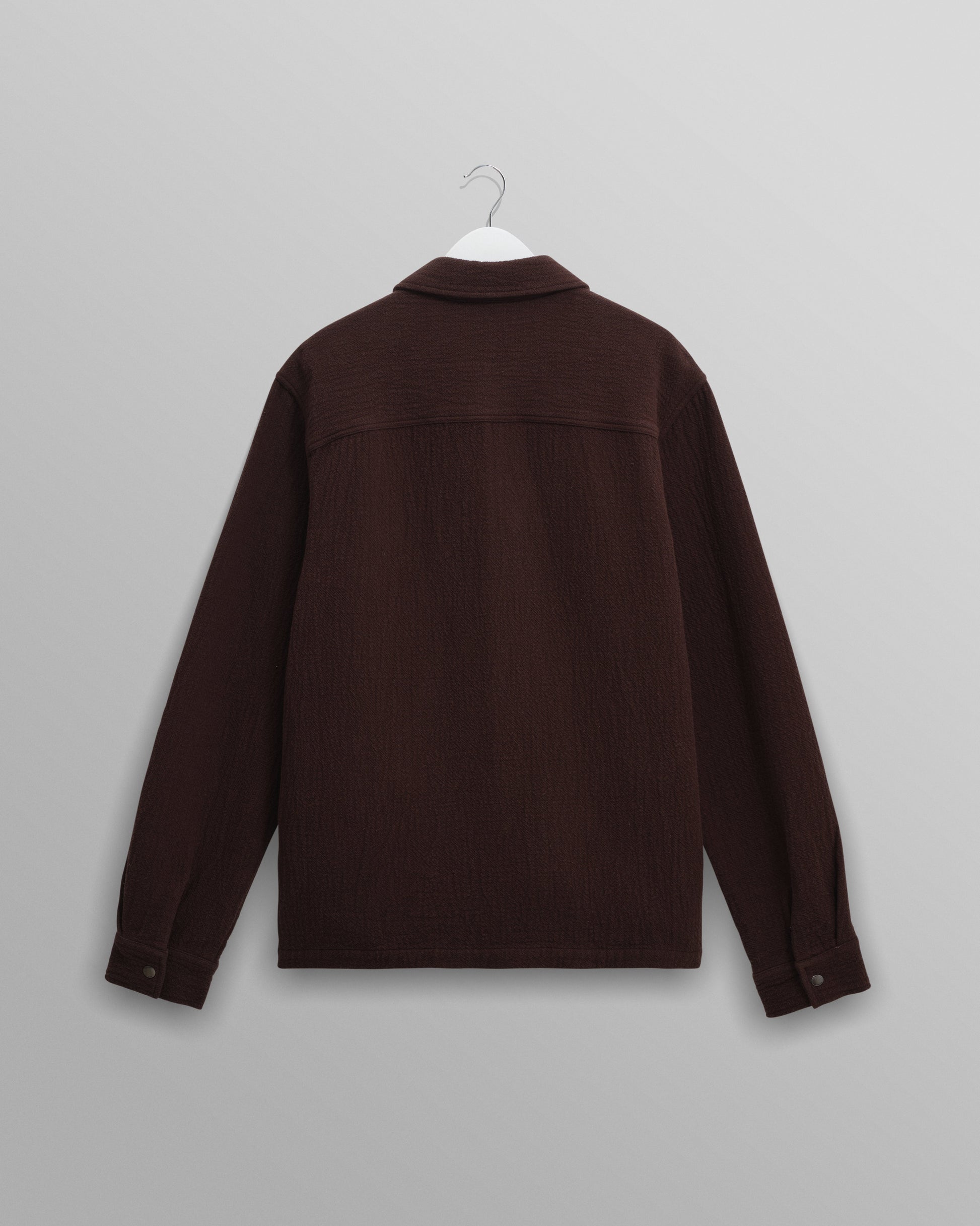 wax london men's Romer - Dark Brown Heavy Crinkle Cotton Overshirt