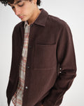 wax london men's Romer - Dark Brown Heavy Crinkle Cotton Overshirt