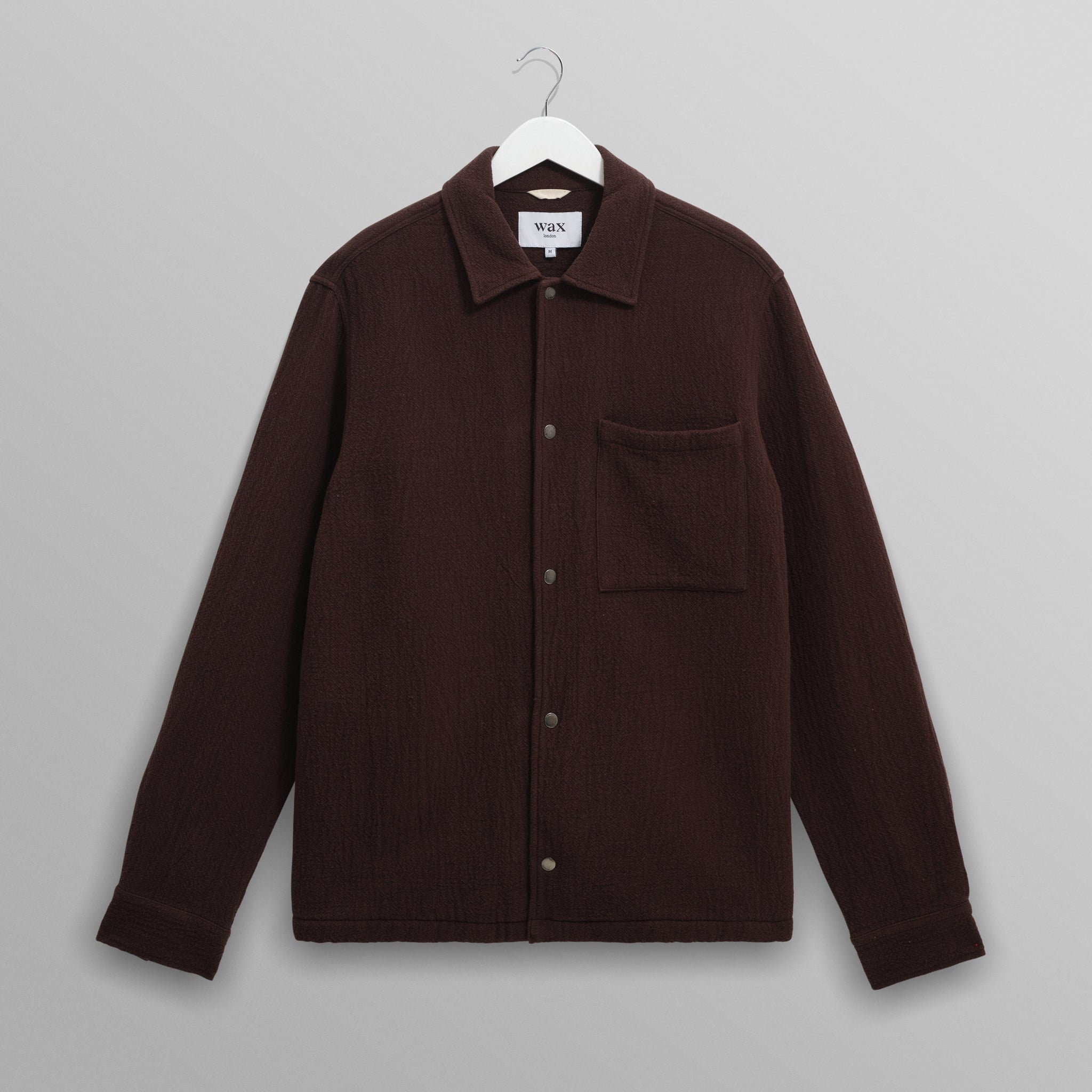 wax london men's Romer - Dark Brown Heavy Crinkle Cotton Overshirt