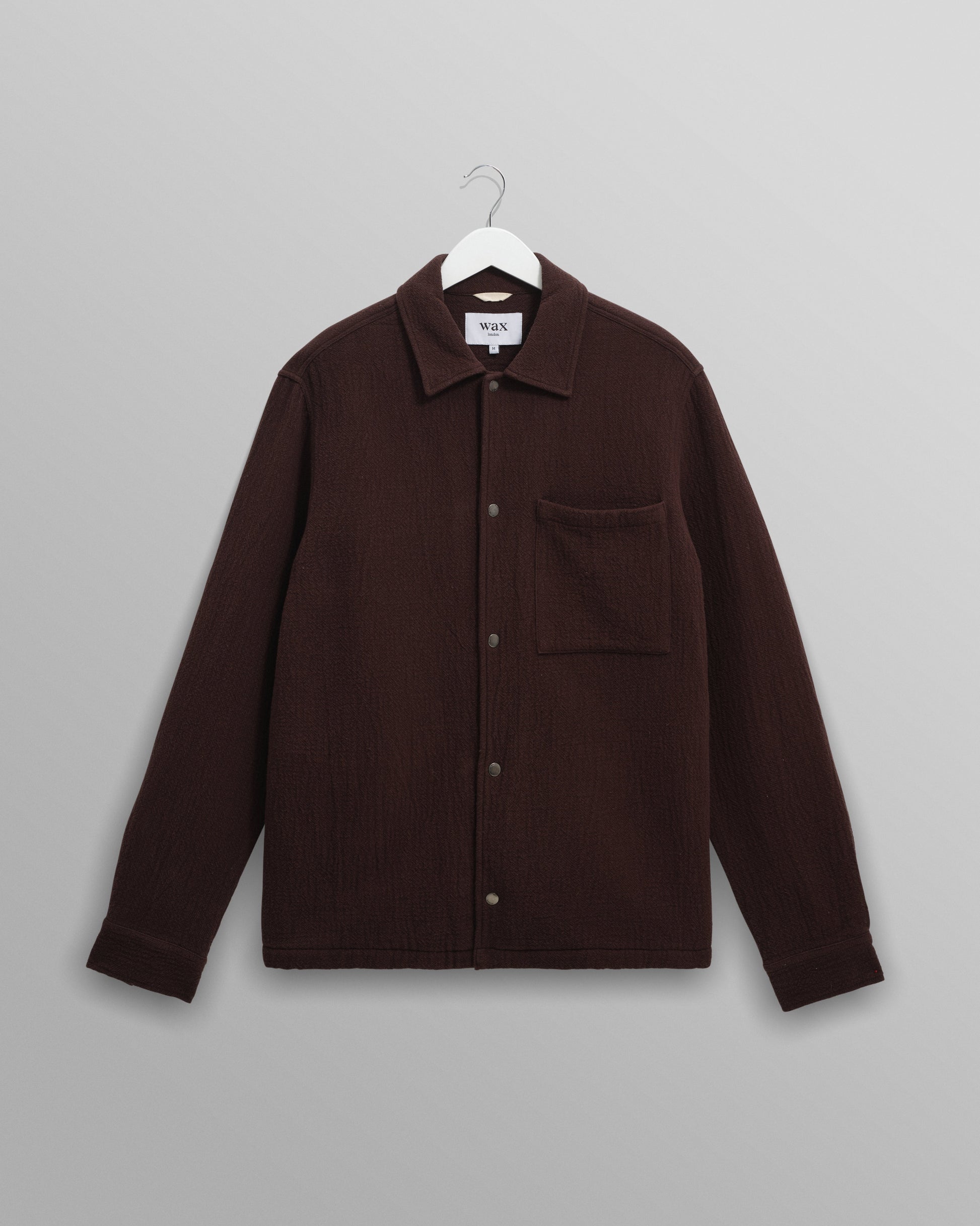 wax london men's Romer - Dark Brown Heavy Crinkle Cotton Overshirt