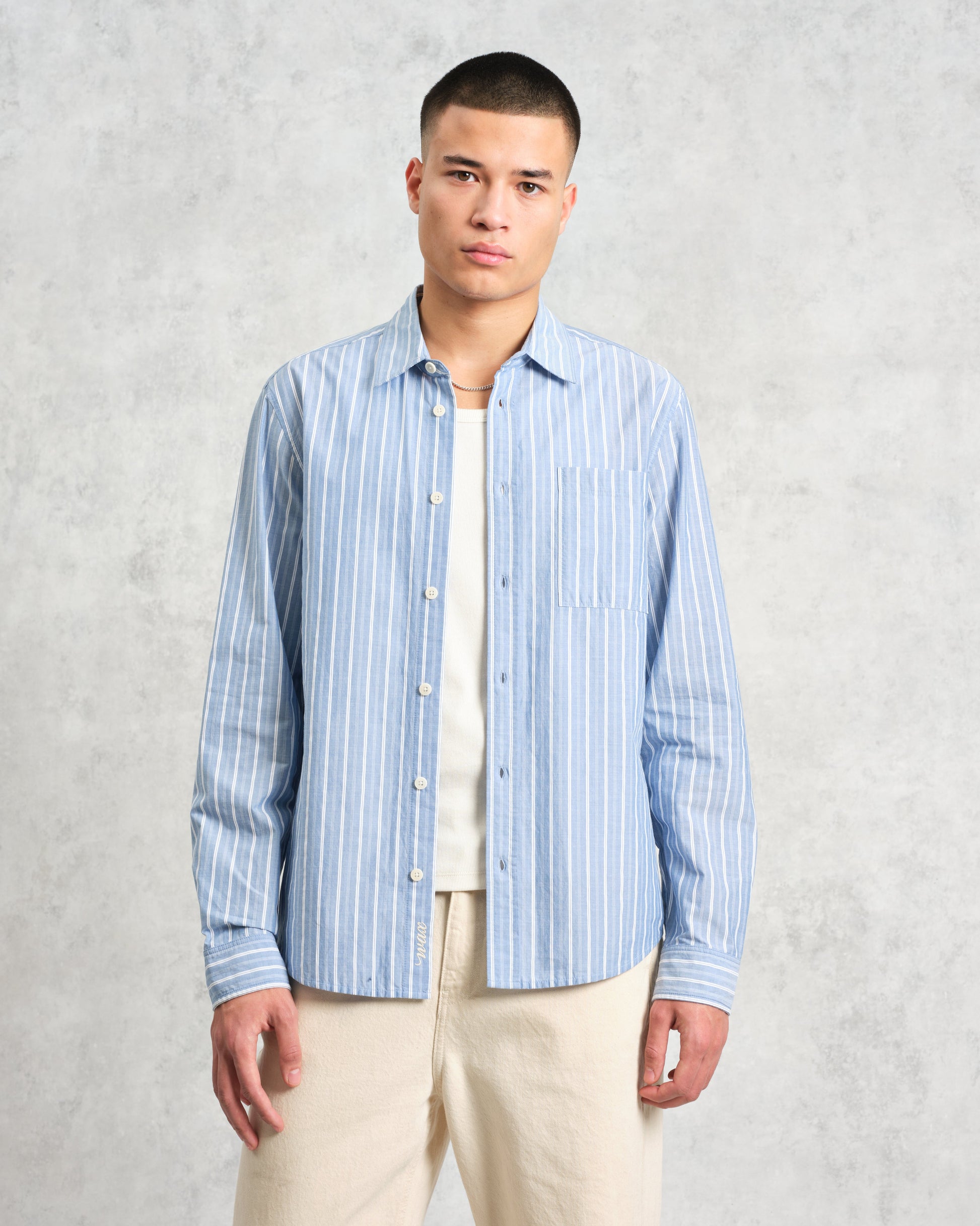 wax london men's Rove - Blue Striped Cotton-Poplin Shirt