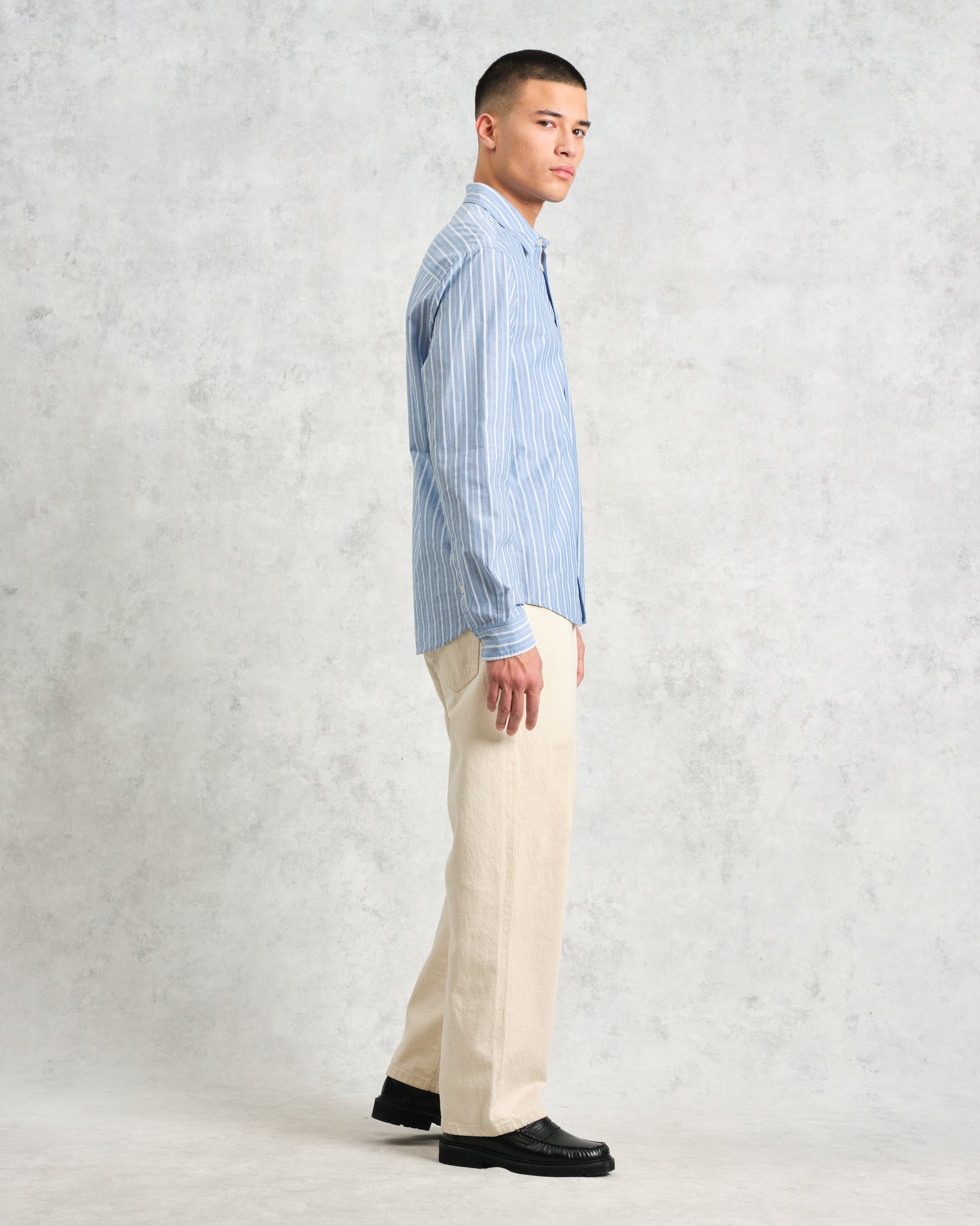 wax london men's Rove - Blue Striped Cotton-Poplin Shirt