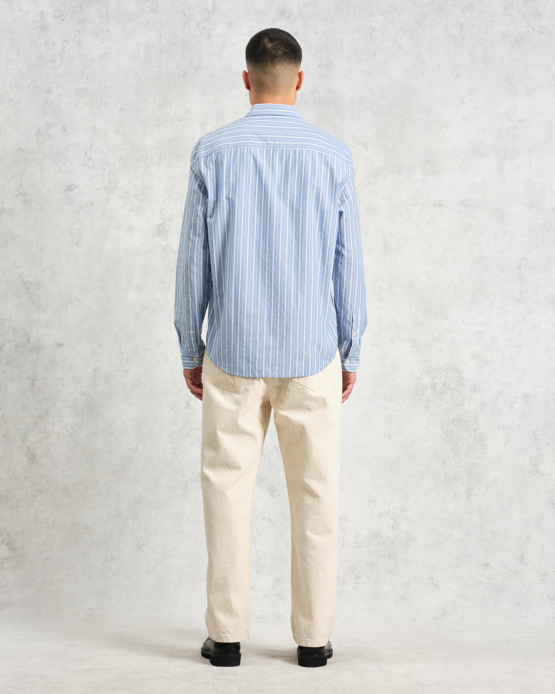 wax london men's Rove - Blue Striped Cotton-Poplin Shirt