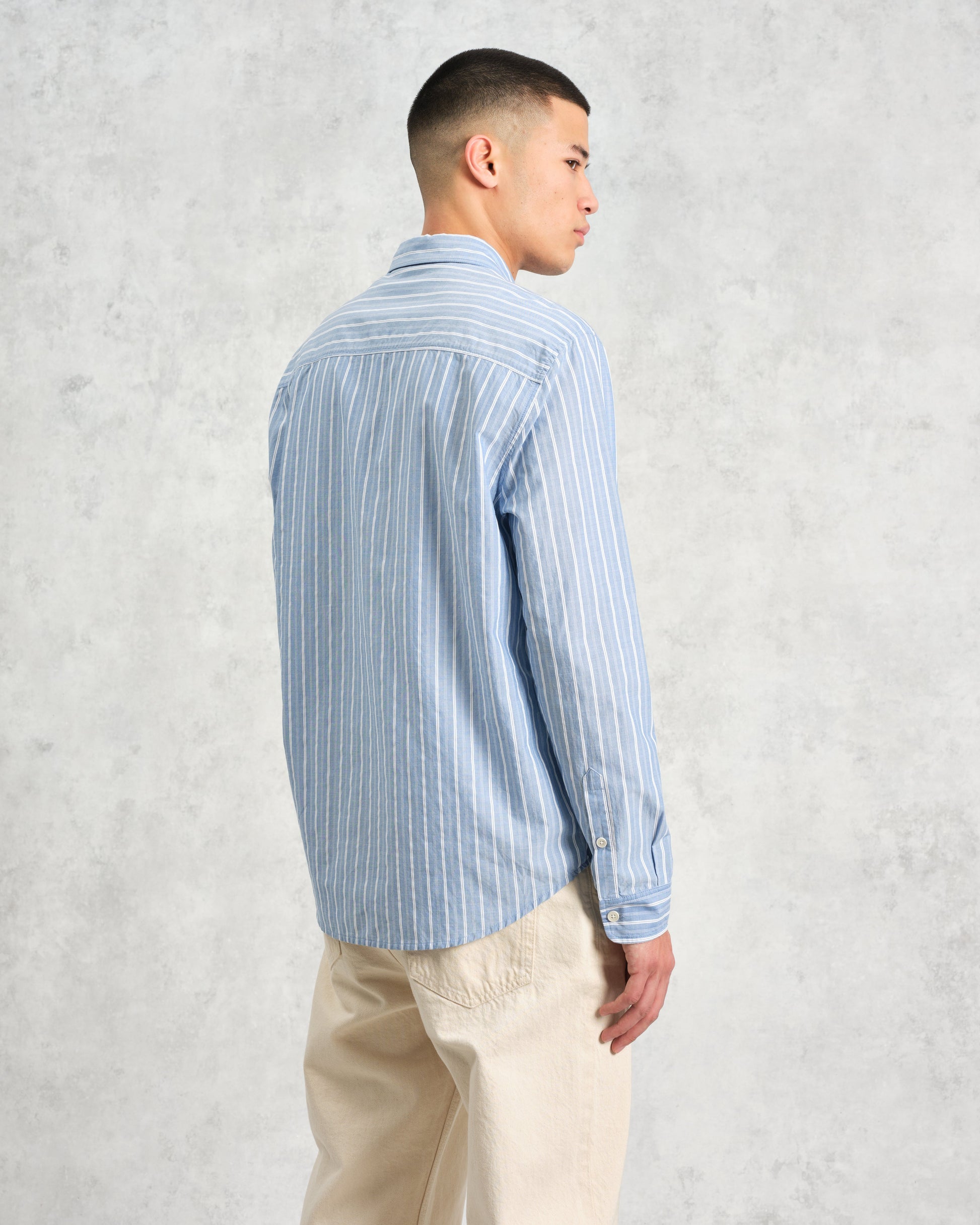 wax london men's Rove - Blue Striped Cotton-Poplin Shirt
