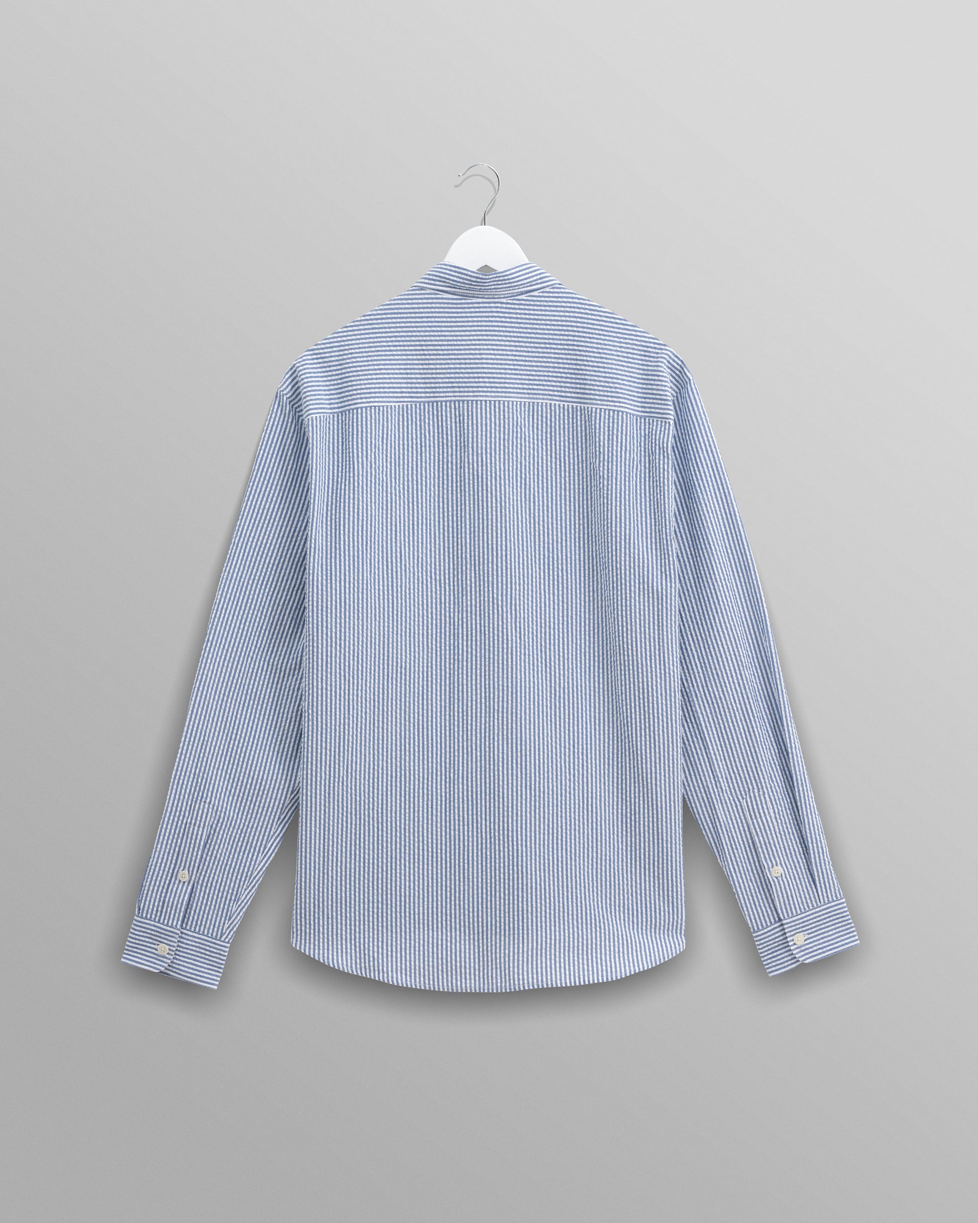 wax london men's Rove - Blue Striped Cotton Seersucker Shirt