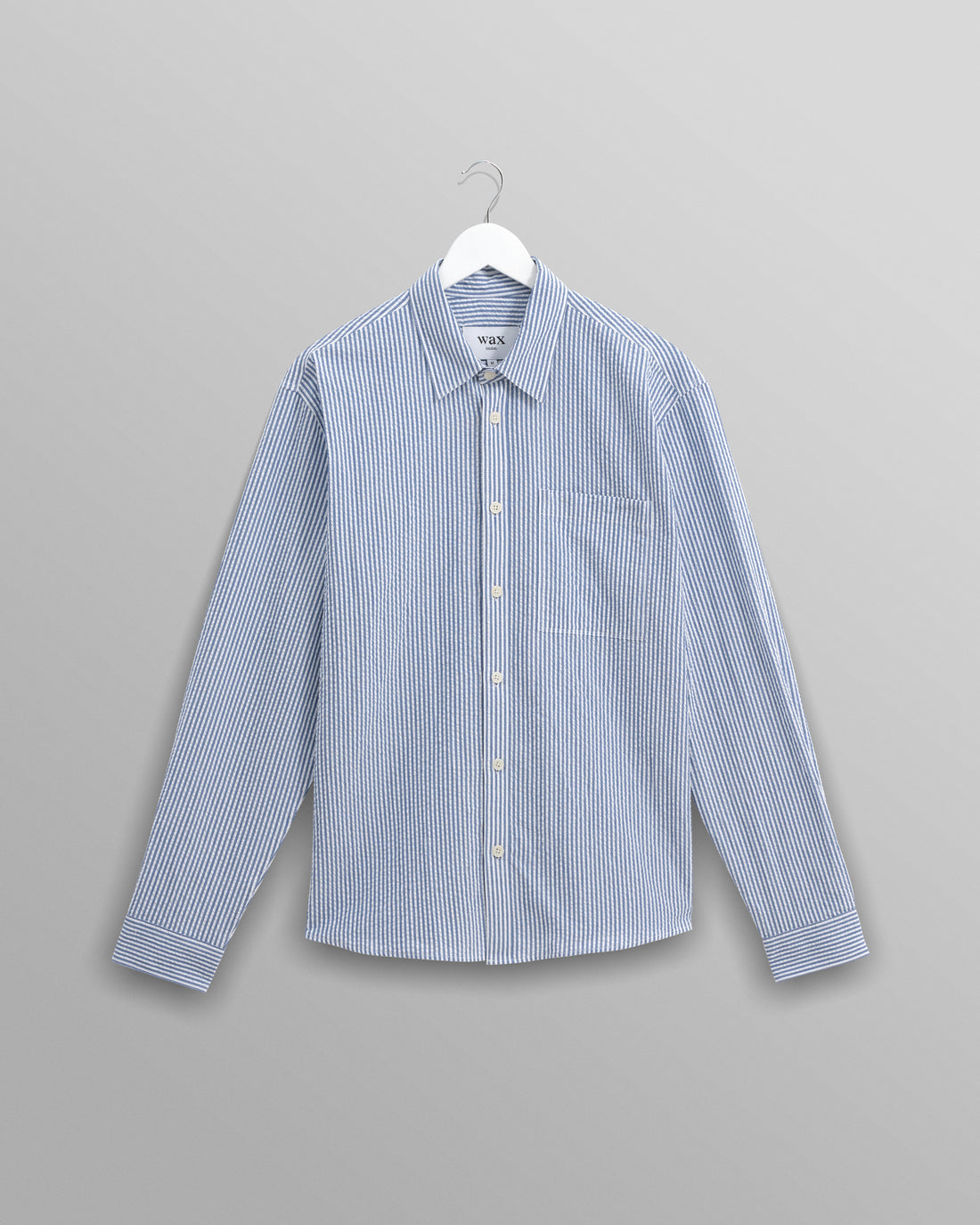 wax london men's Rove - Blue Striped Cotton Seersucker Shirt