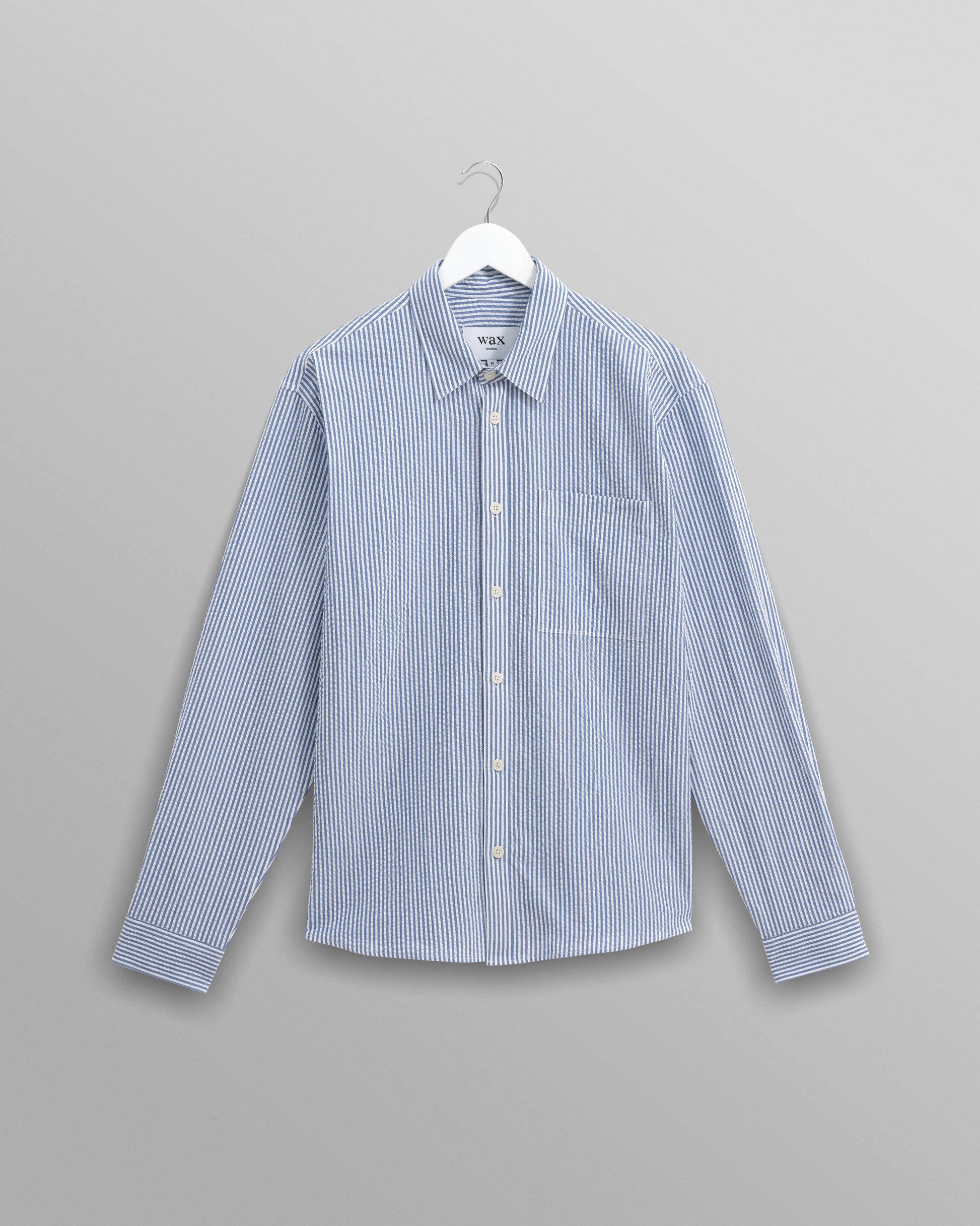 wax london men's Rove - Blue Striped Cotton Seersucker Shirt