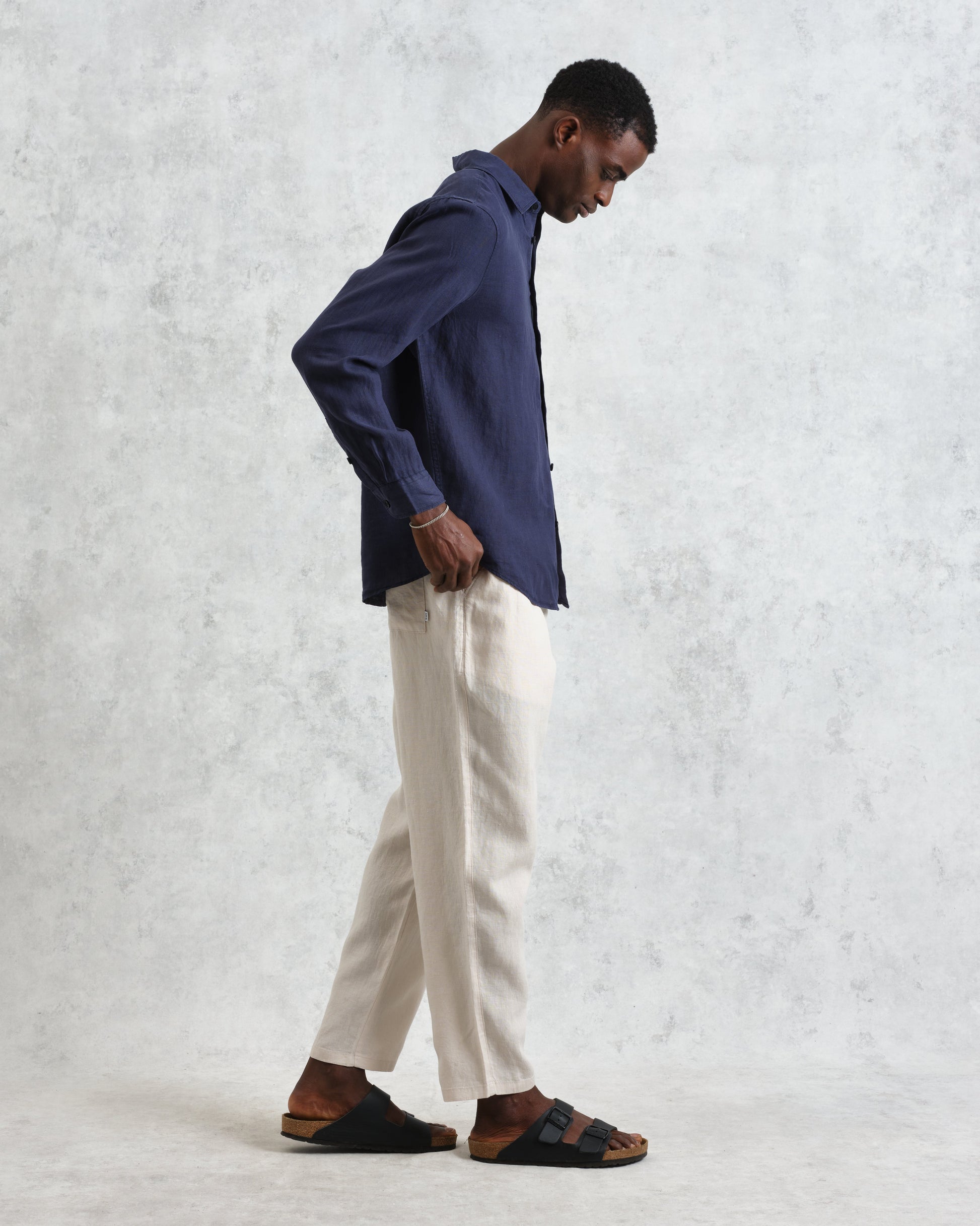 wax london men's Rove - Navy Linen Shirt