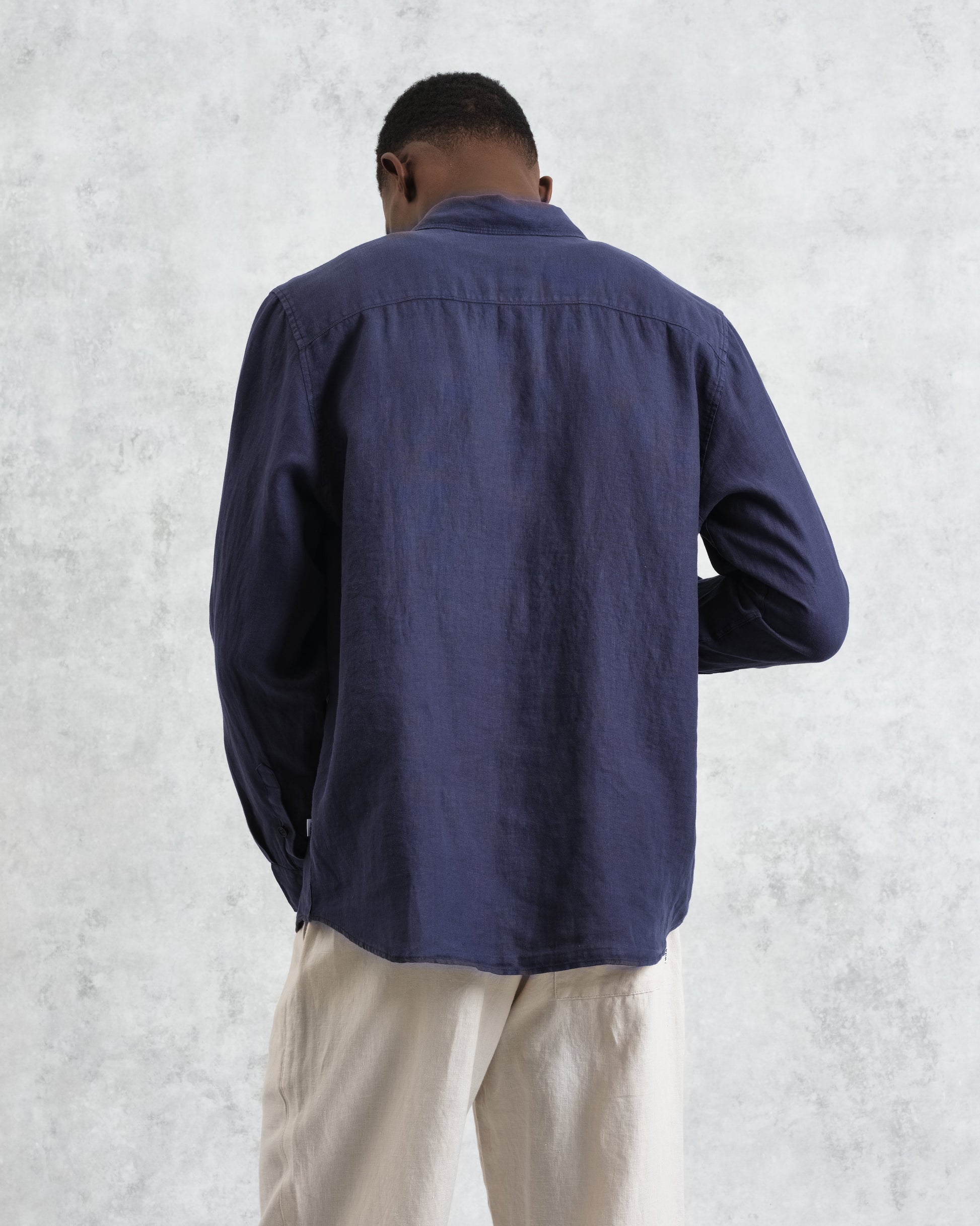 wax london men's Rove - Navy Linen Shirt