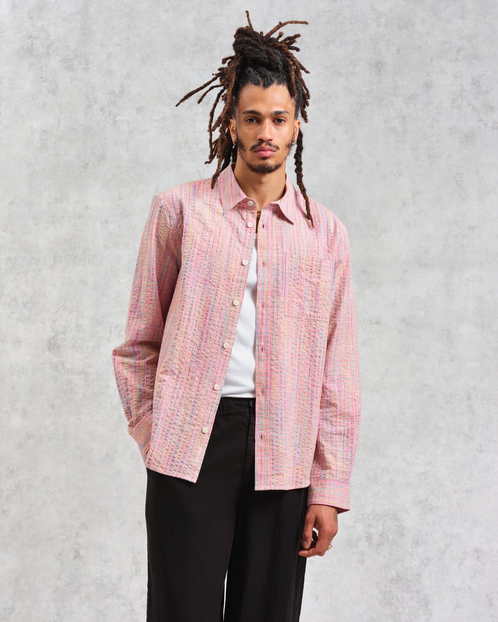 wax london men's Rove - Pink Check Organic Cotton Shirt