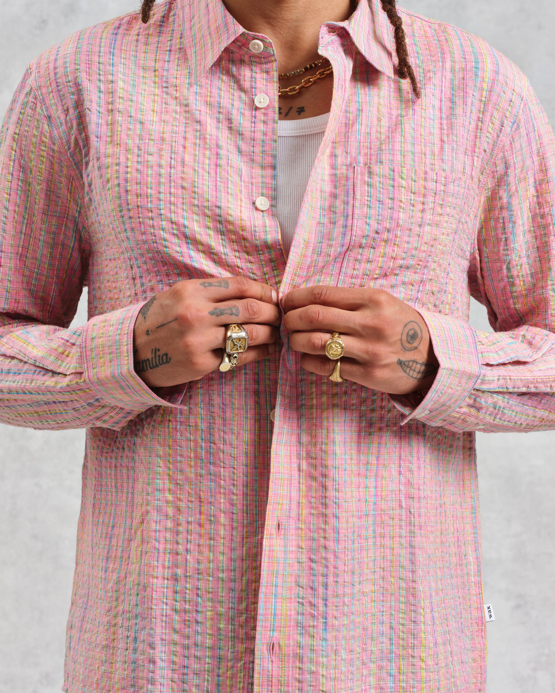 wax london men's Rove - Pink Check Organic Cotton Shirt