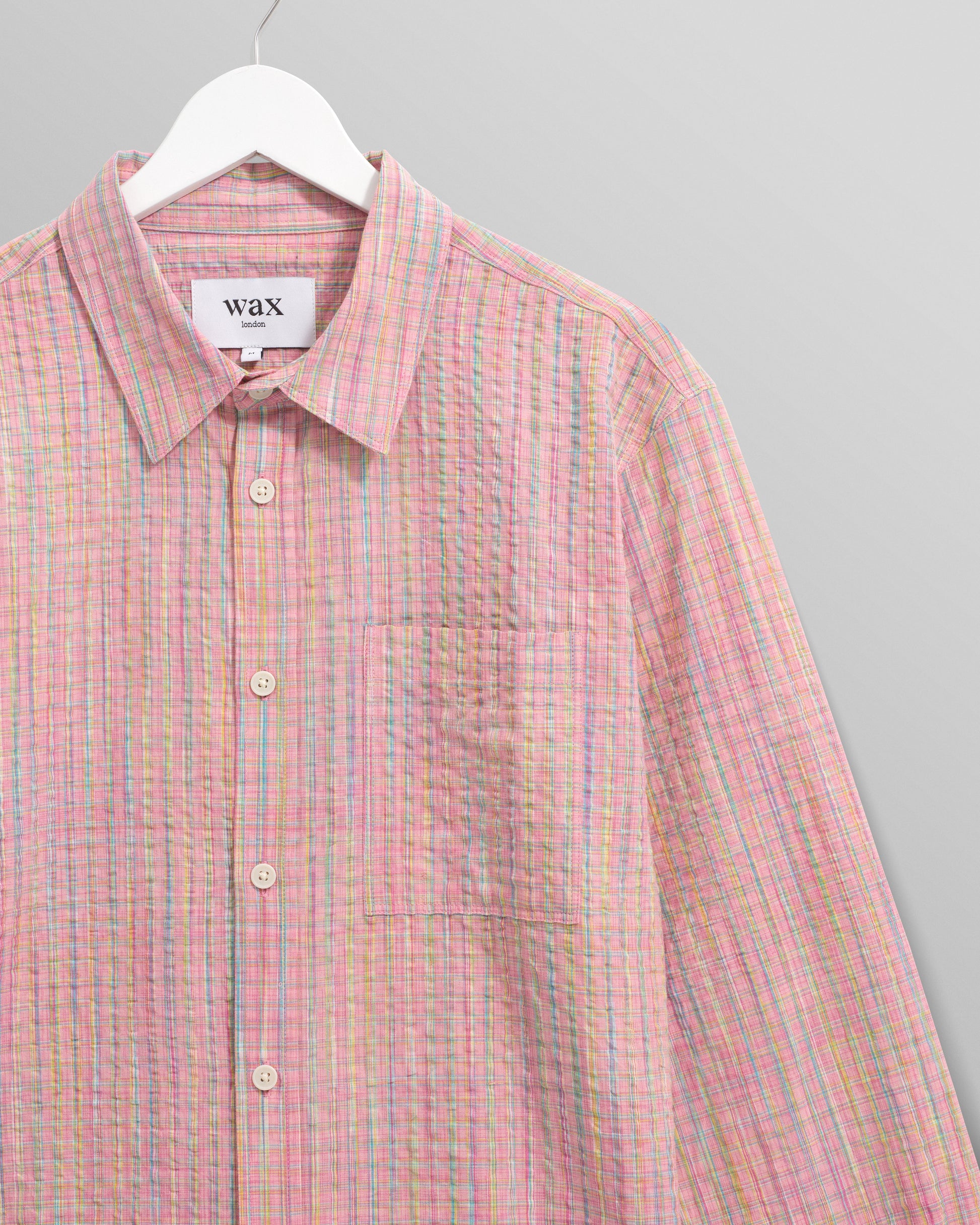 wax london men's Rove - Pink Check Organic Cotton Shirt