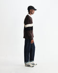 wax london men's Rowhill - Brown And Black Panelled Loopback Rugby Shirt