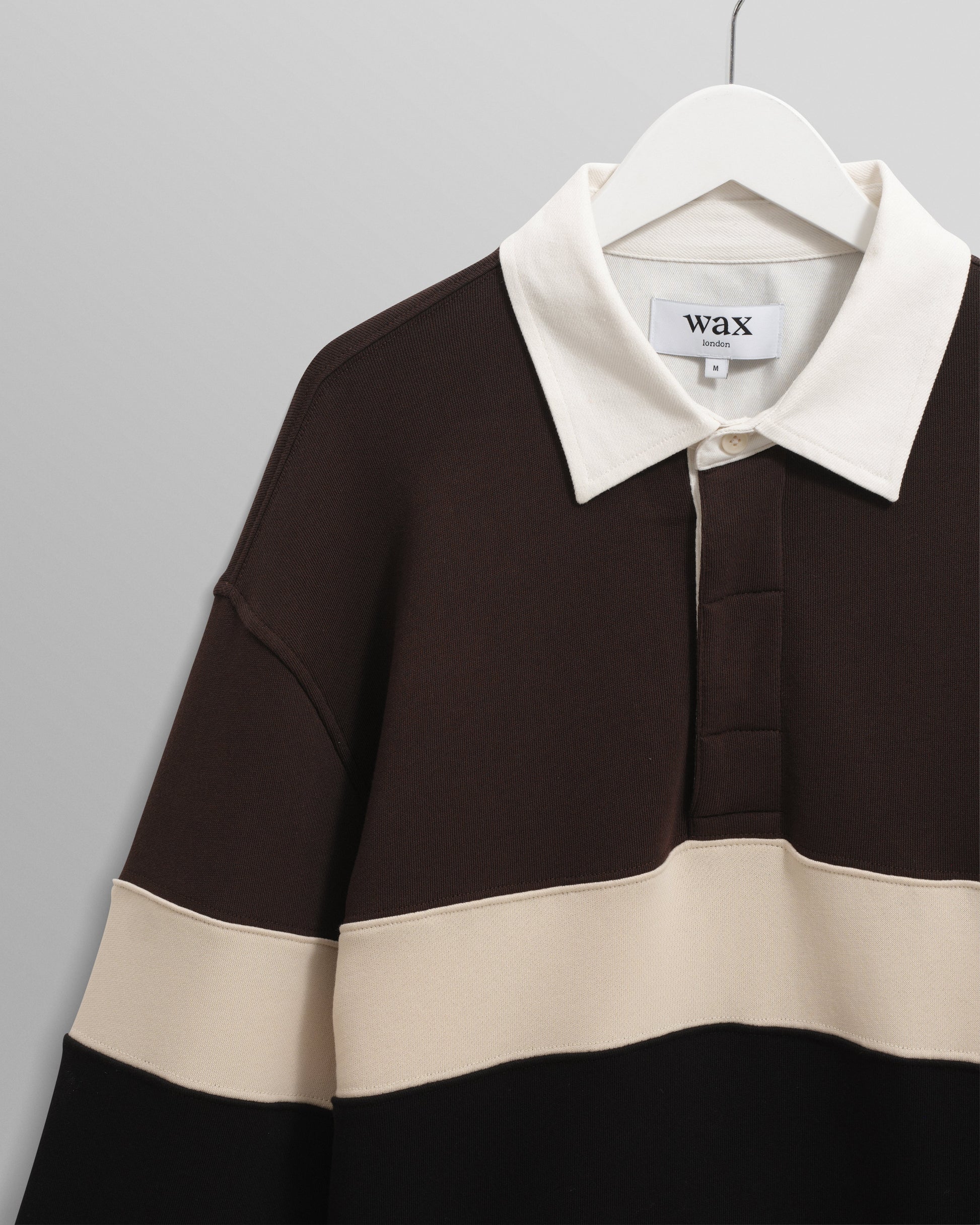 wax london men's Rowhill - Brown And Black Panelled Loopback Rugby Shirt