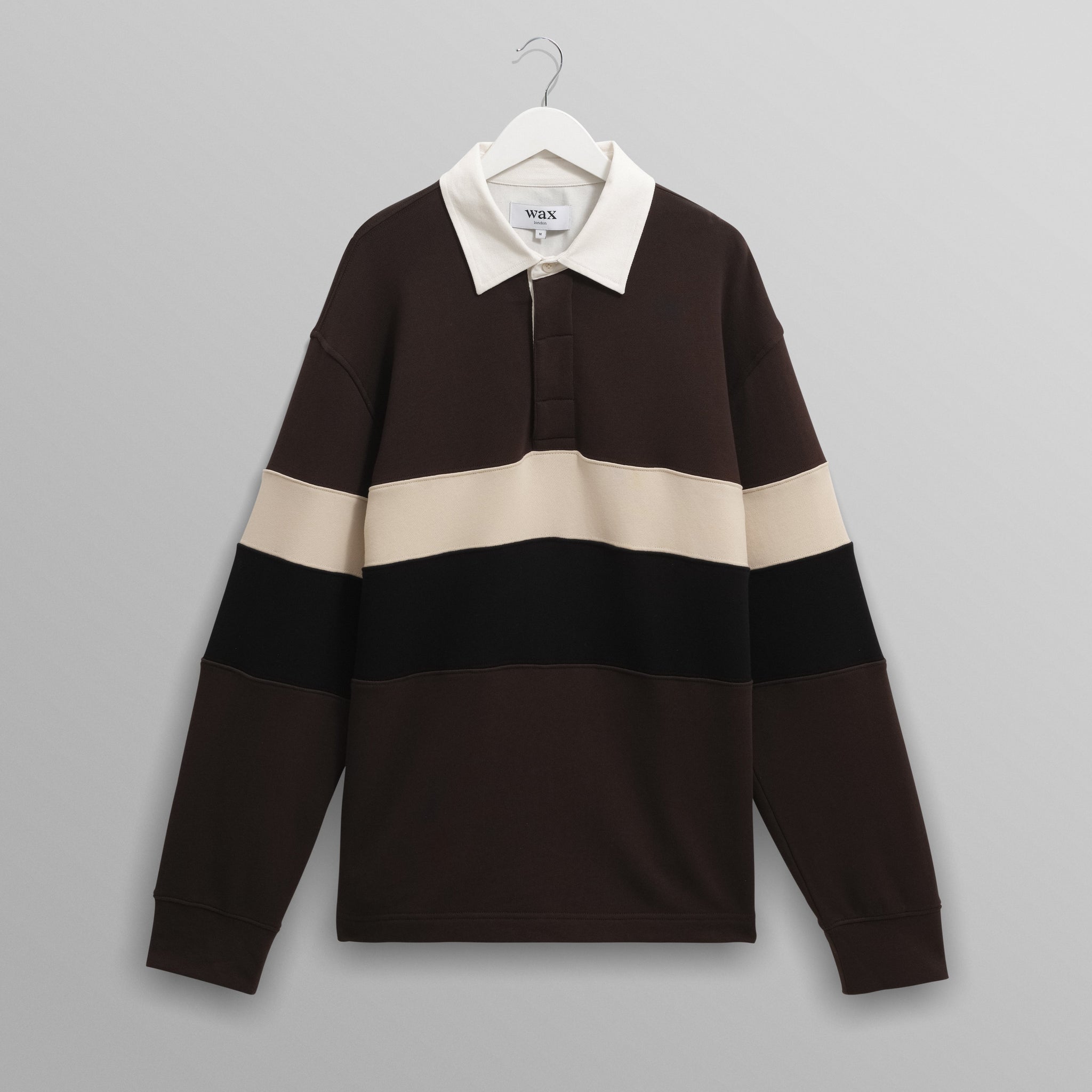 wax london men's Rowhill - Brown And Black Panelled Loopback Rugby Shirt