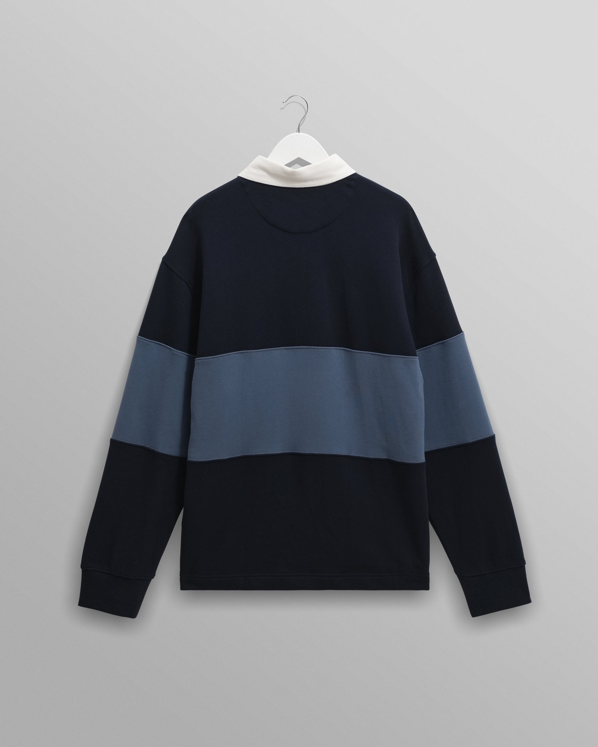 wax london men's Rowhill - Navy And Blue Panelled Loopback Rugby Shirt