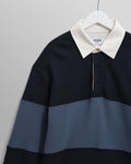 wax london men's Rowhill - Navy And Blue Panelled Loopback Rugby Shirt