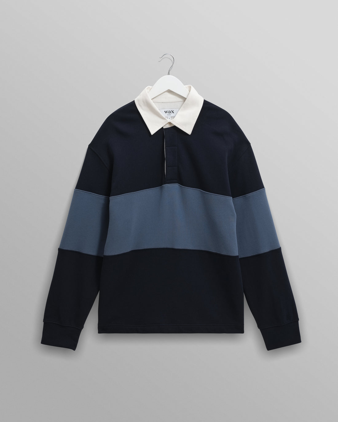 wax london men's Rowhill - Navy And Blue Panelled Loopback Rugby Shirt