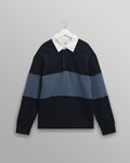 wax london men's Rowhill - Navy And Blue Panelled Loopback Rugby Shirt