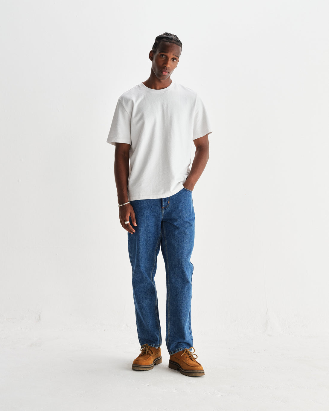 wax london men's Russell - Mid Blue Straight Fit Denim Jeans