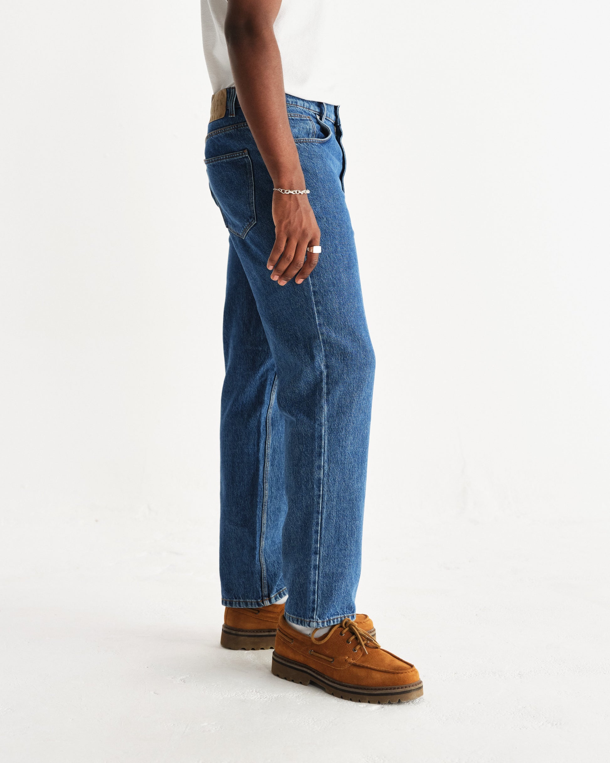 wax london men's Russell - Mid Blue Straight Fit Denim Jeans