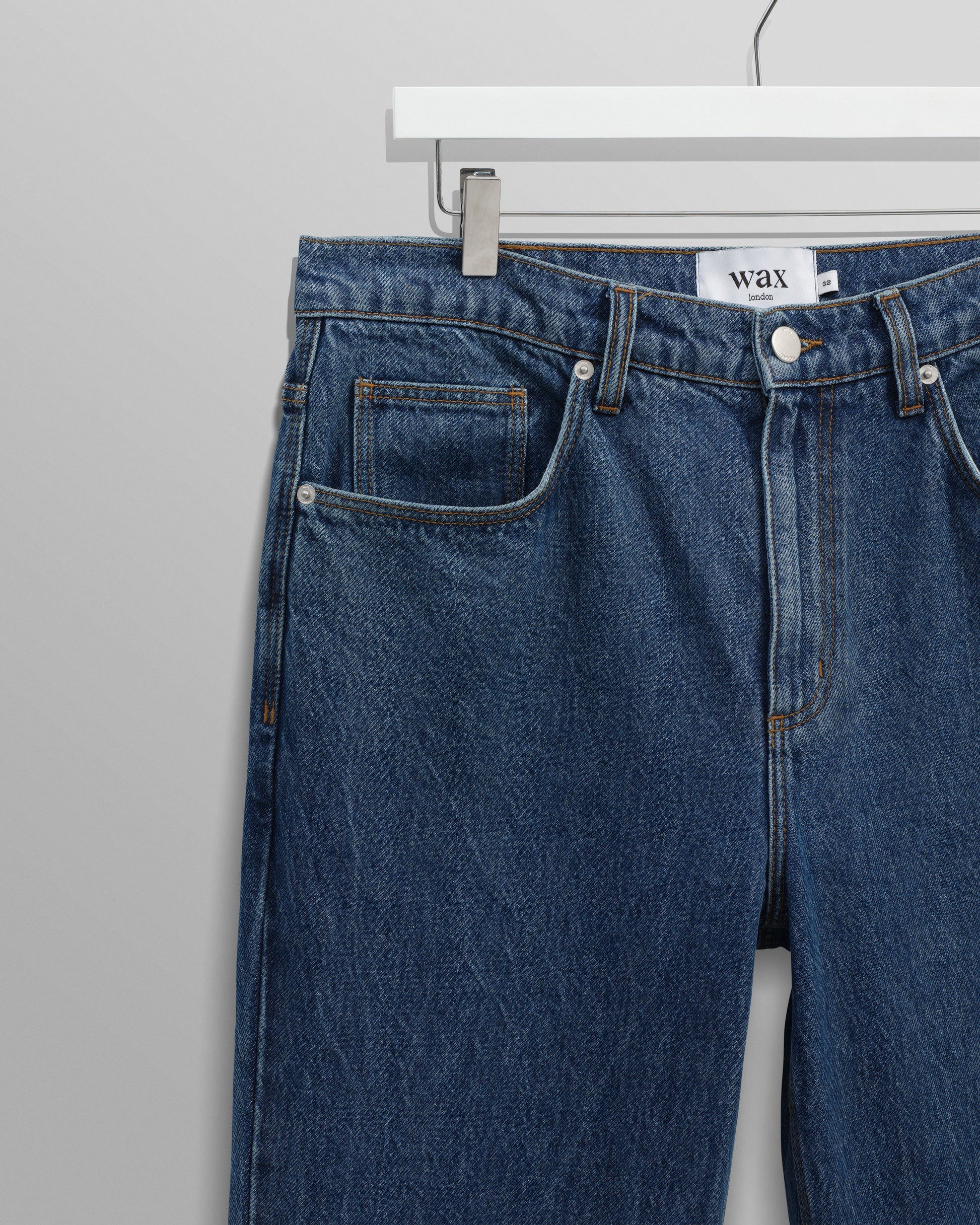 wax london men's Russell - Mid Blue Straight Fit Denim Jeans