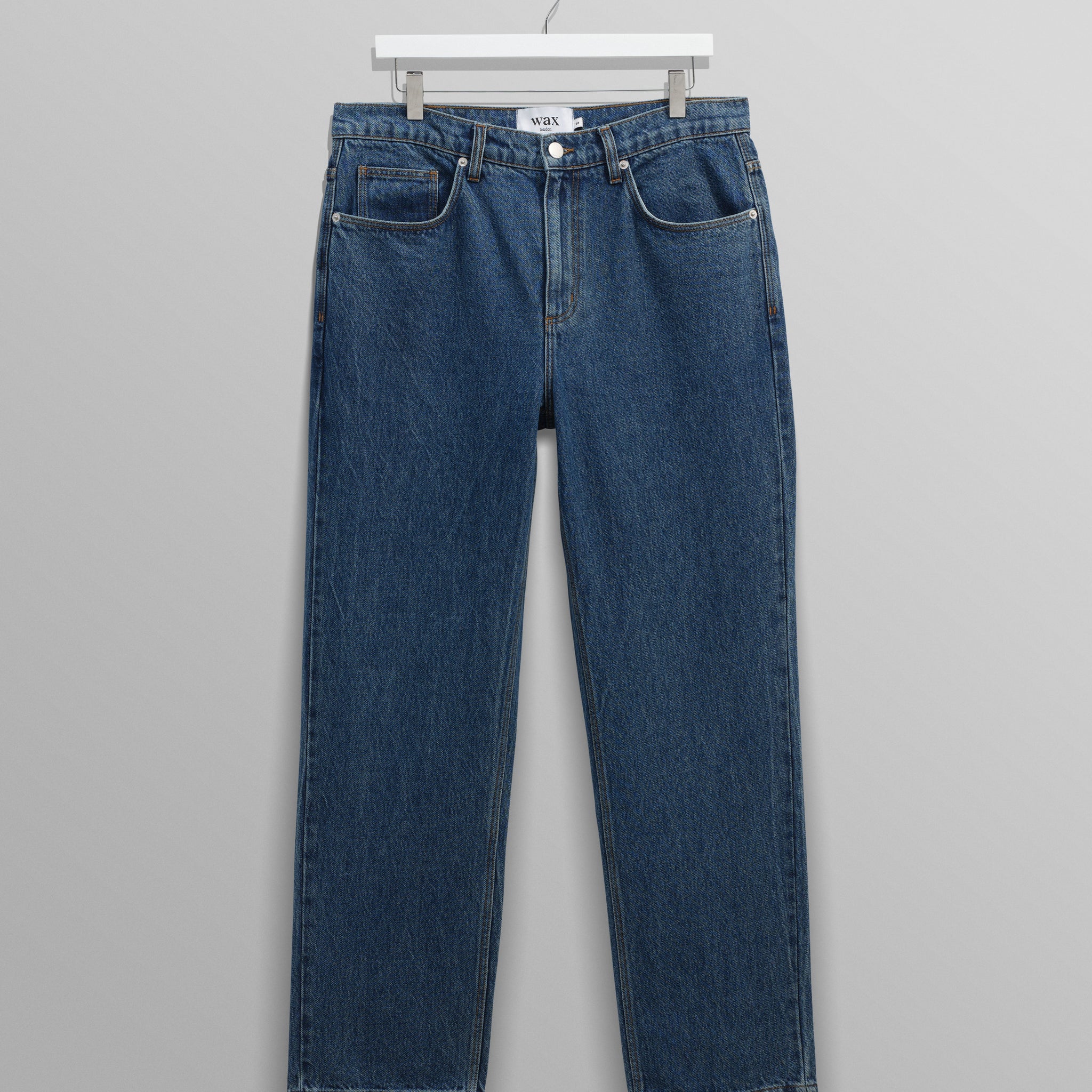 wax london men's Russell - Mid Blue Straight Fit Denim Jeans