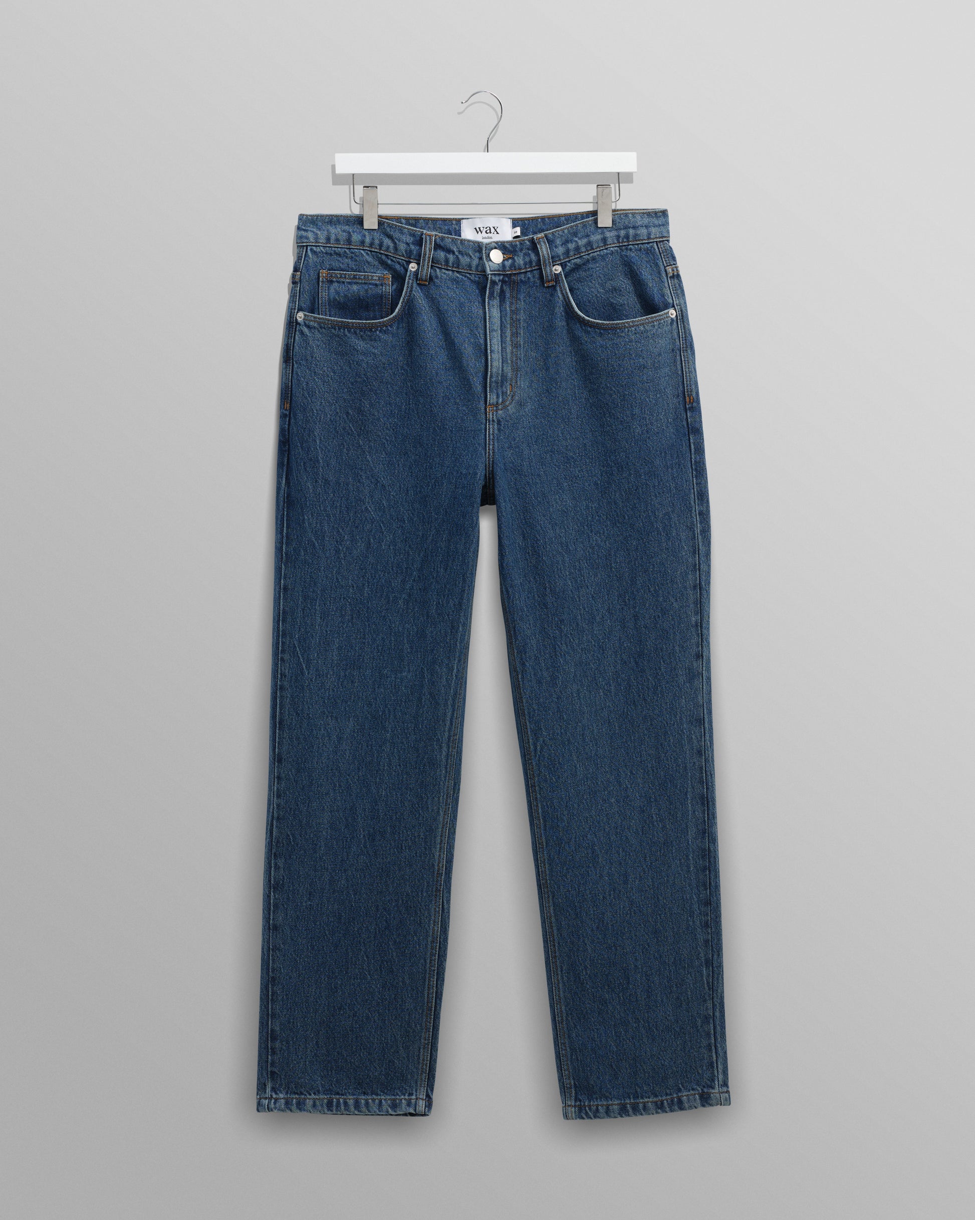 wax london men's Russell - Mid Blue Straight Fit Denim Jeans