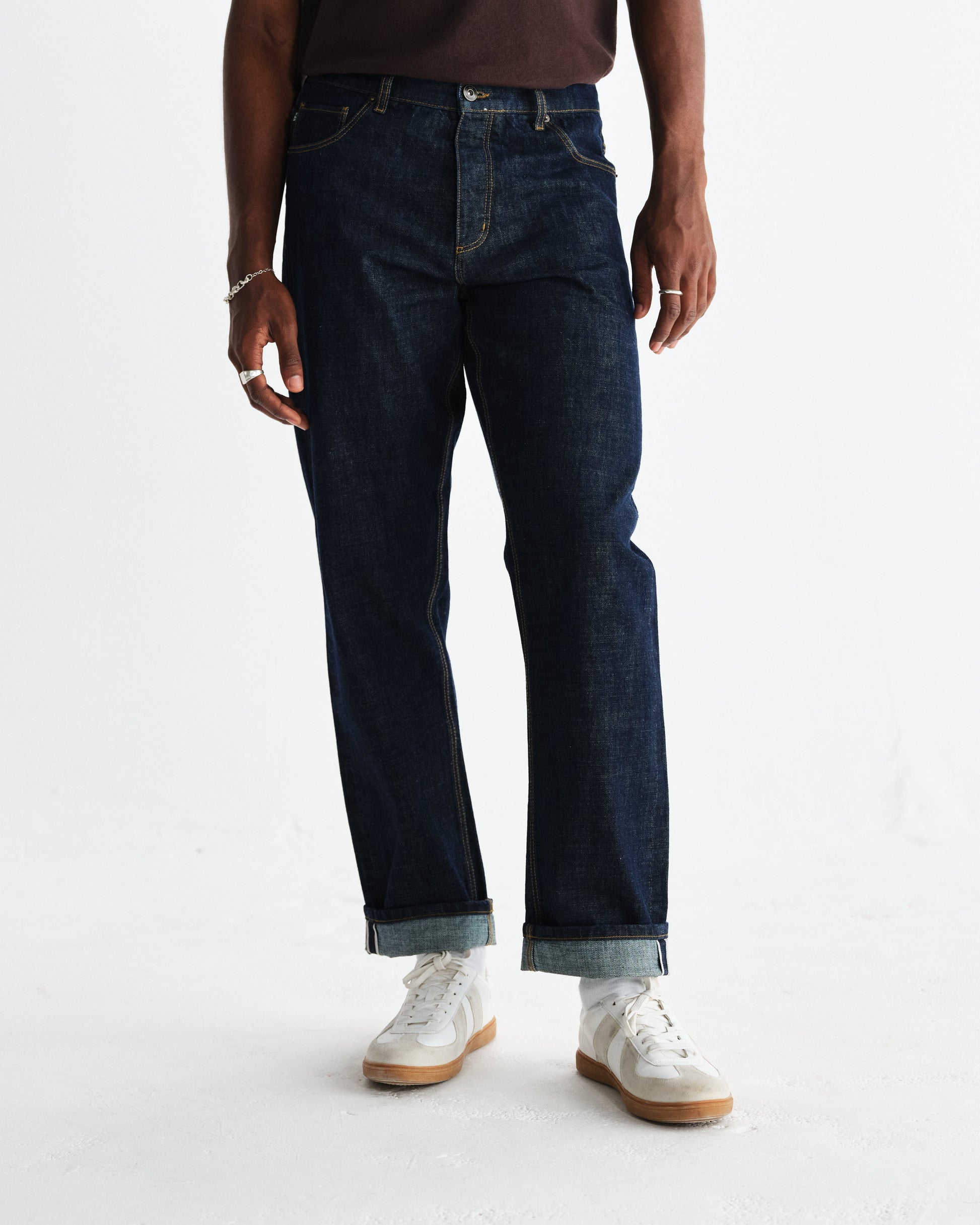 wax london men's Russell - Rinse Wash Selvedge Straight Fit Denim Jeans