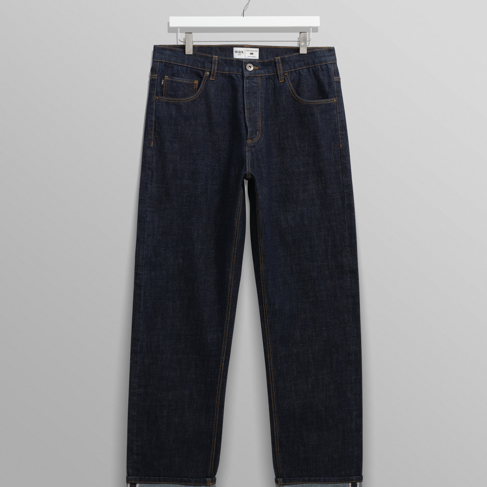 wax london men's Russell - Rinse Wash Selvedge Straight Fit Denim Jeans