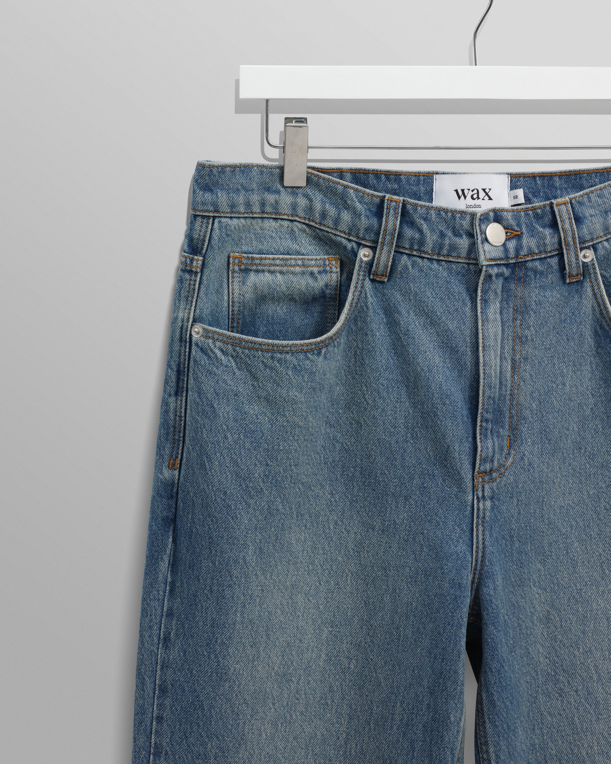 wax london men's Russell - Vintage Blue Straight Fit Denim Jeans