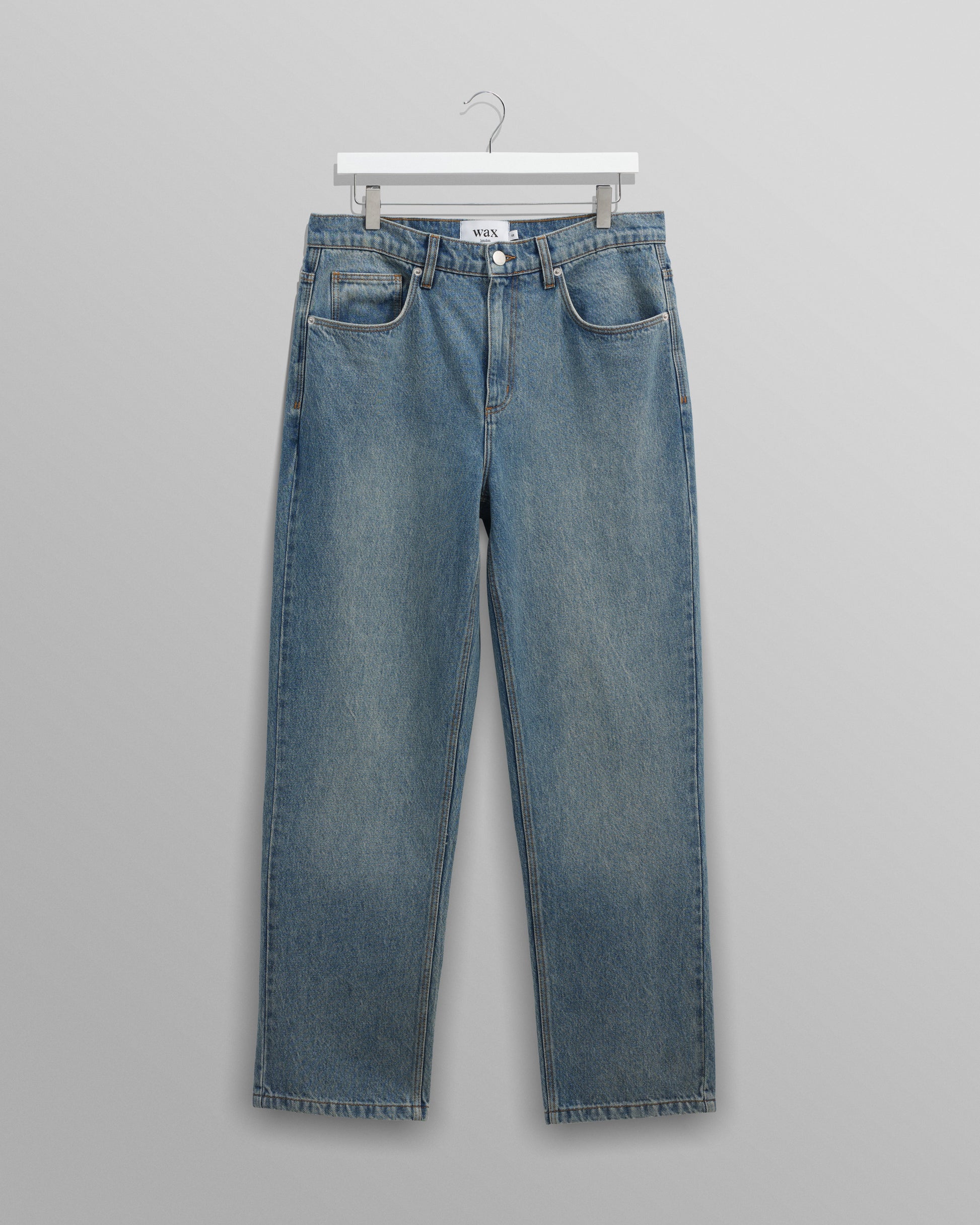 wax london men's Russell - Vintage Blue Straight Fit Denim Jeans