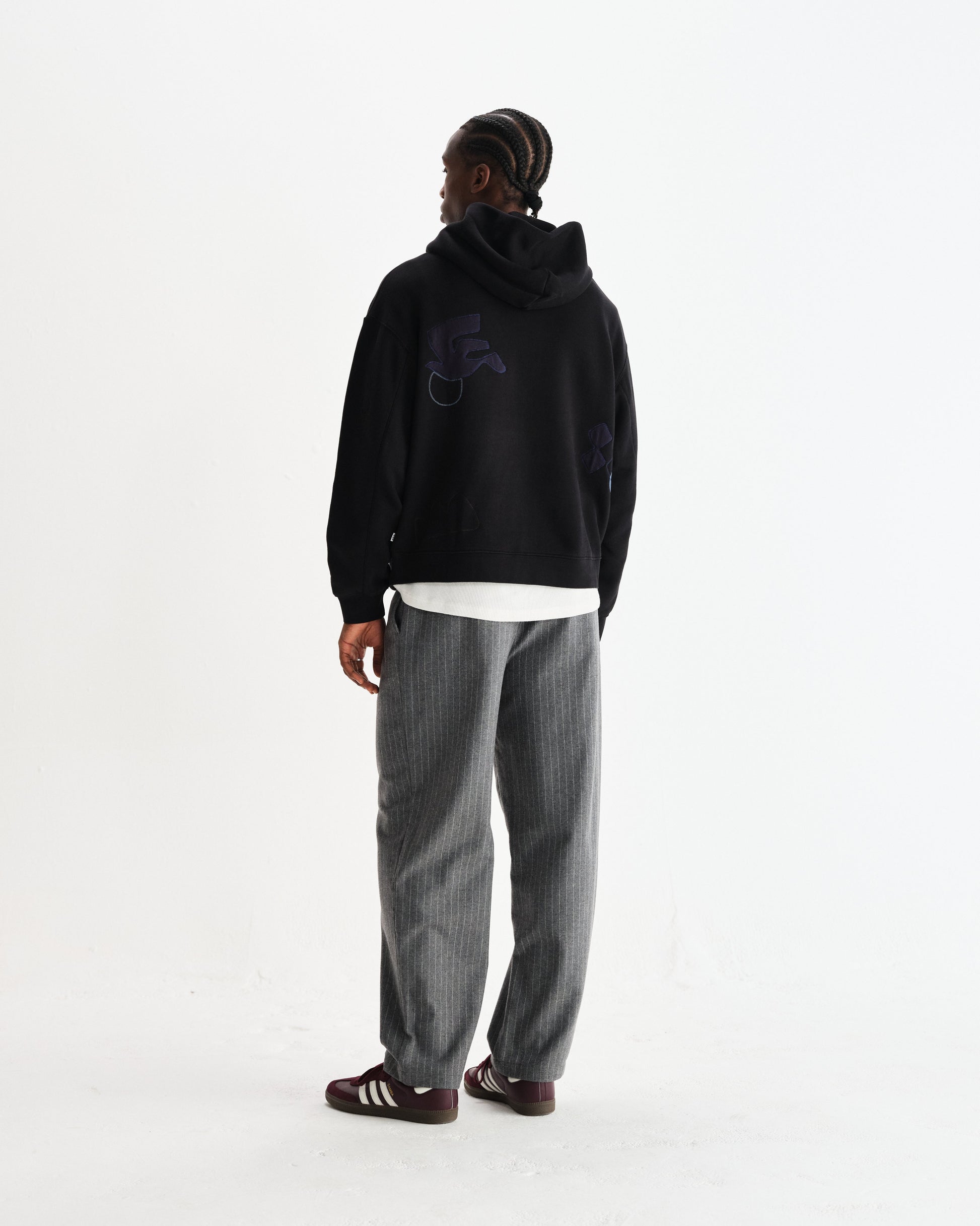 wax london men's Rydal - Black Doodle Embroidered Loopback Cotton Hoodie