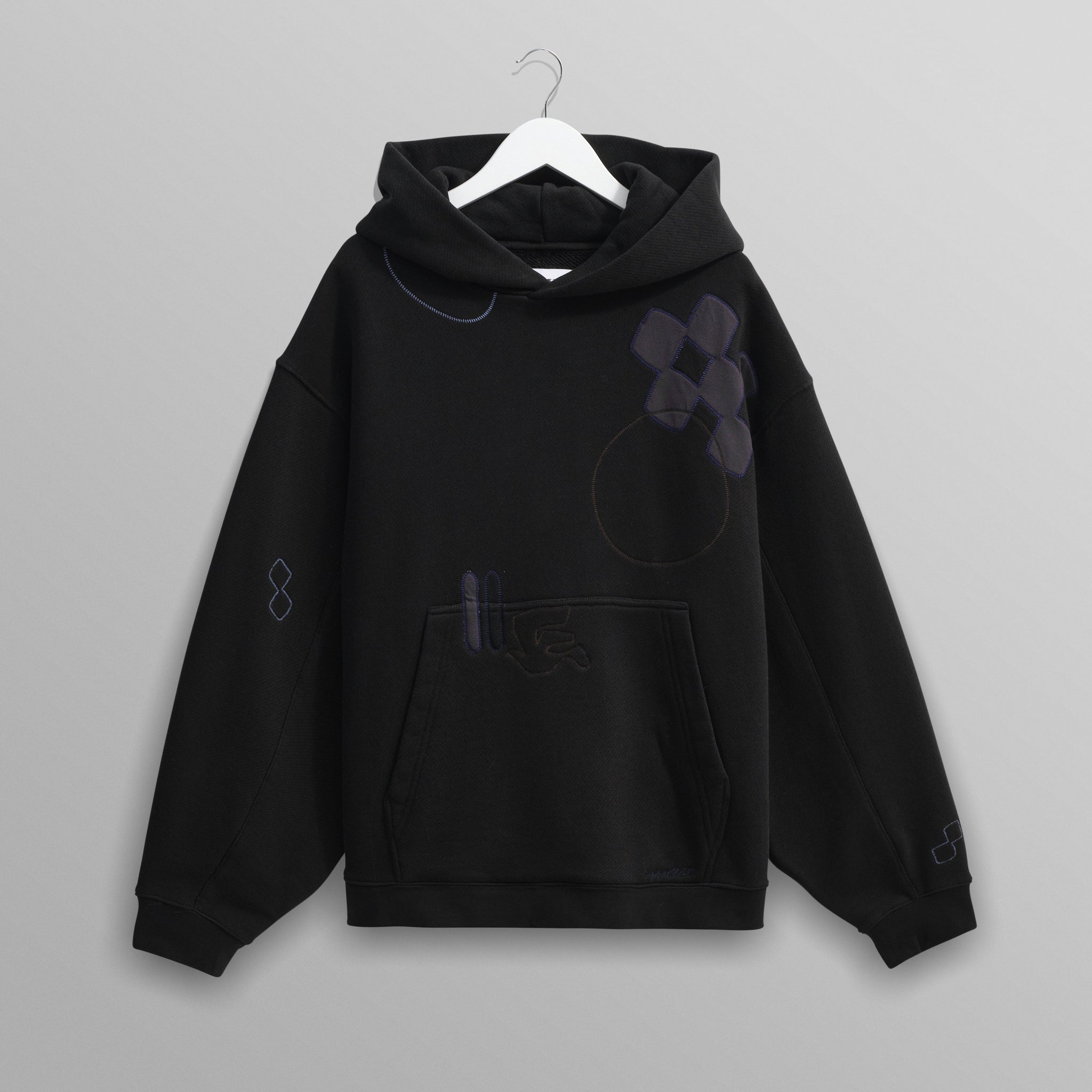 wax london men's Rydal - Black Doodle Embroidered Loopback Cotton Hoodie