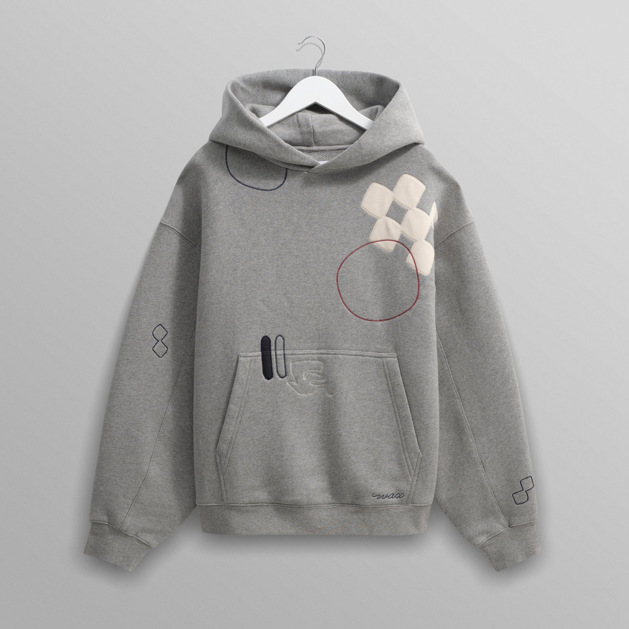 wax london men's Rydal - Grey Doodle Embroidered Loopback Cotton Hoodie