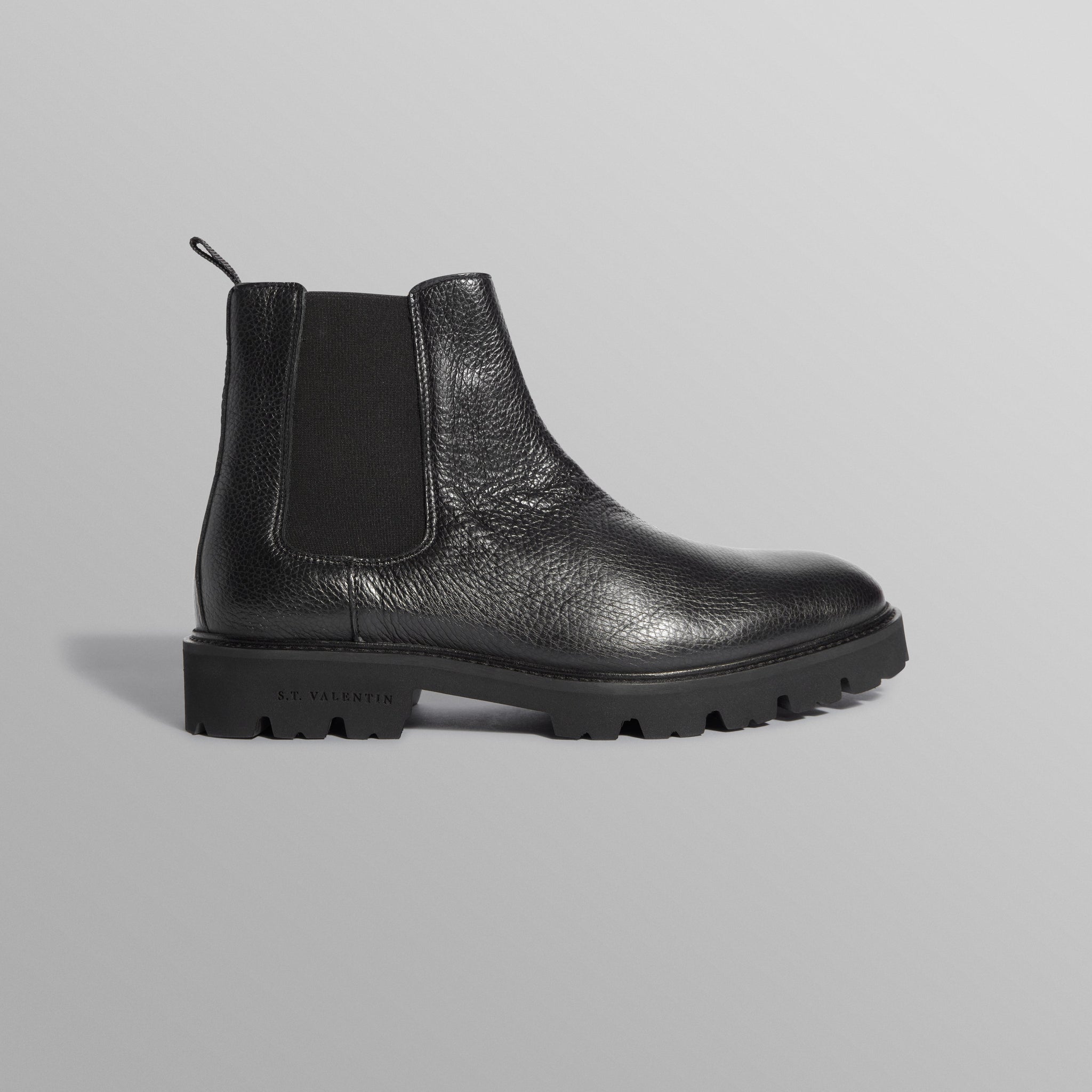 wax london men's S.T. Valentin - Black Grained Leather Chelsea Boots