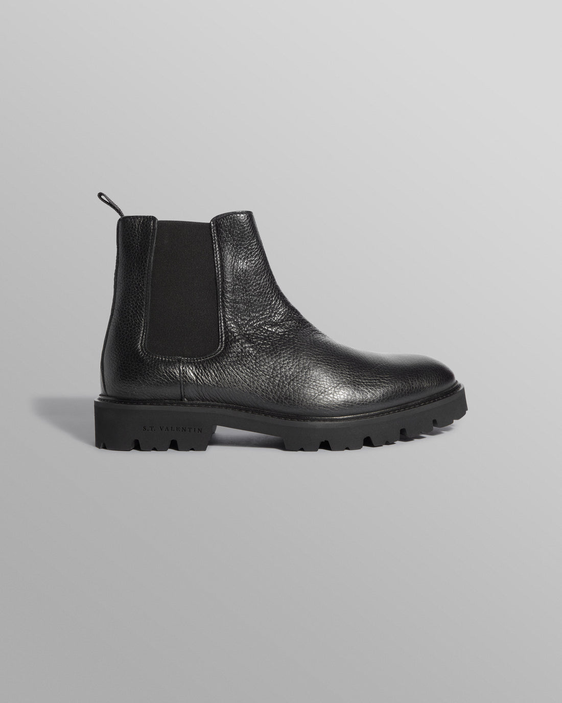 wax london men's S.T. Valentin - Black Grained Leather Chelsea Boots