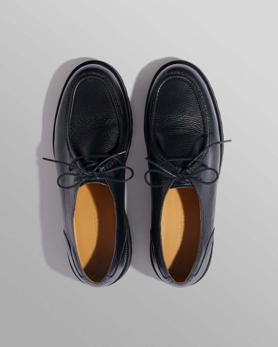 wax london men's S.T. Valentin - Black Grained Leather Deck Shoes