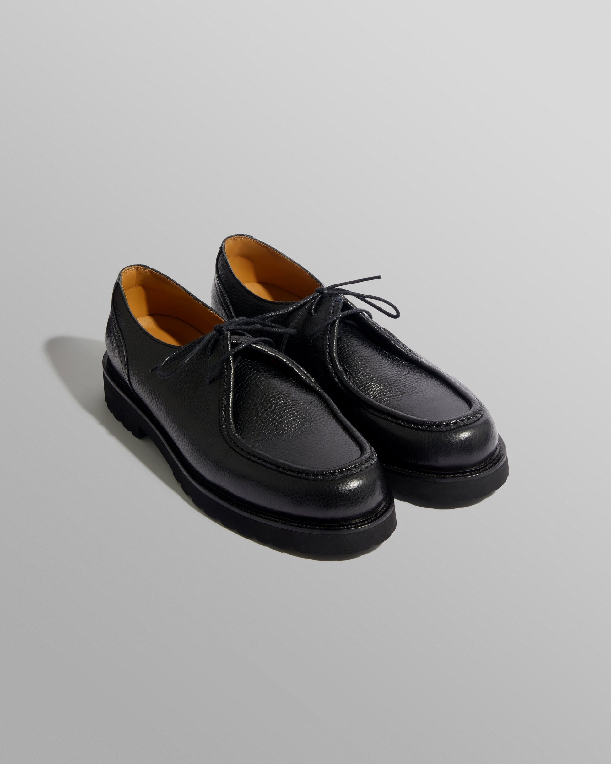 wax london men's S.T. Valentin - Black Grained Leather Deck Shoes