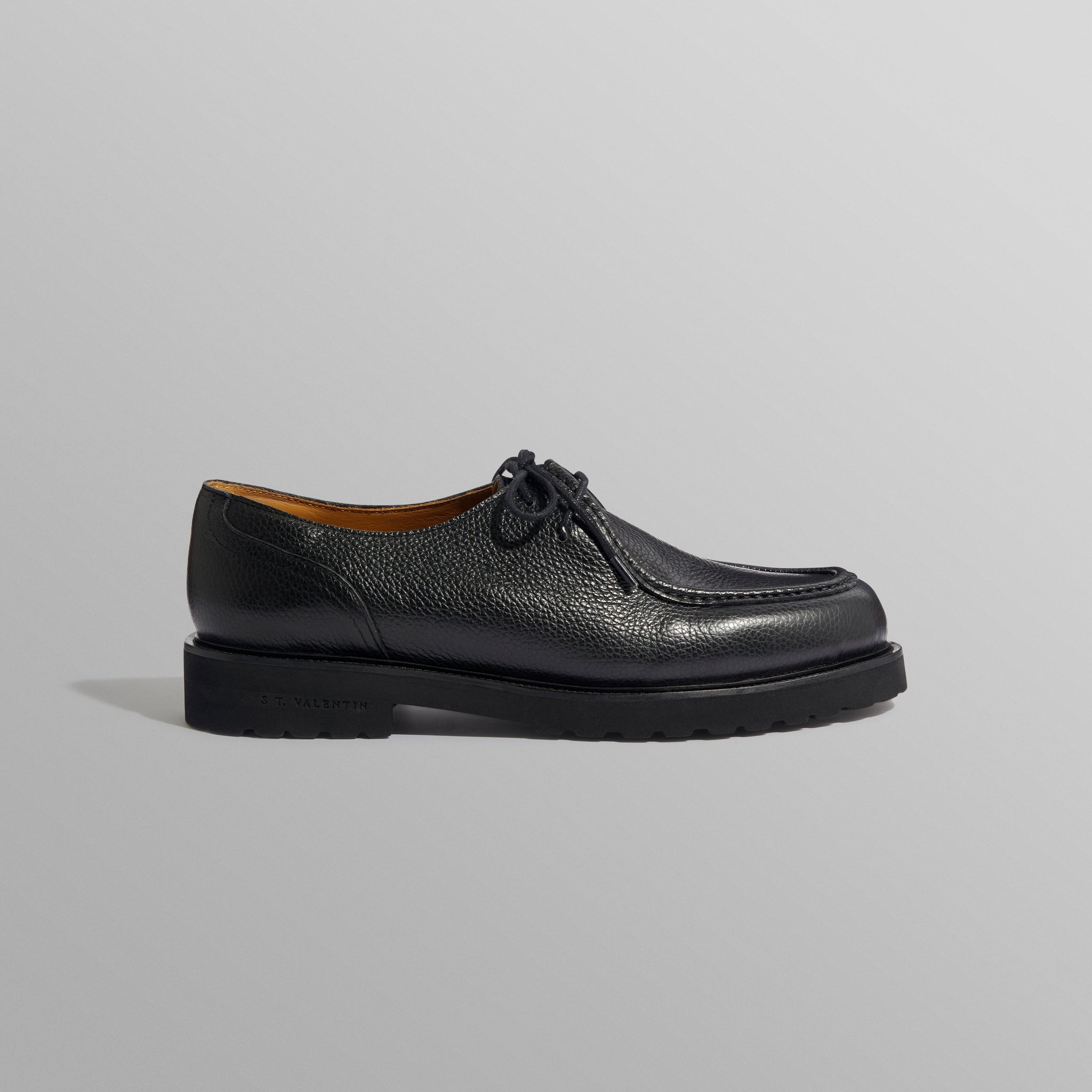 wax london men's S.T. Valentin - Black Grained Leather Deck Shoes