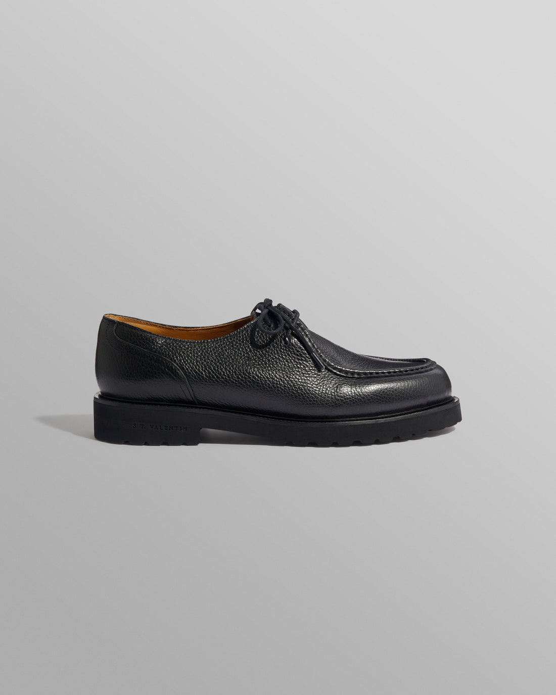 wax london men's S.T. Valentin - Black Grained Leather Deck Shoes