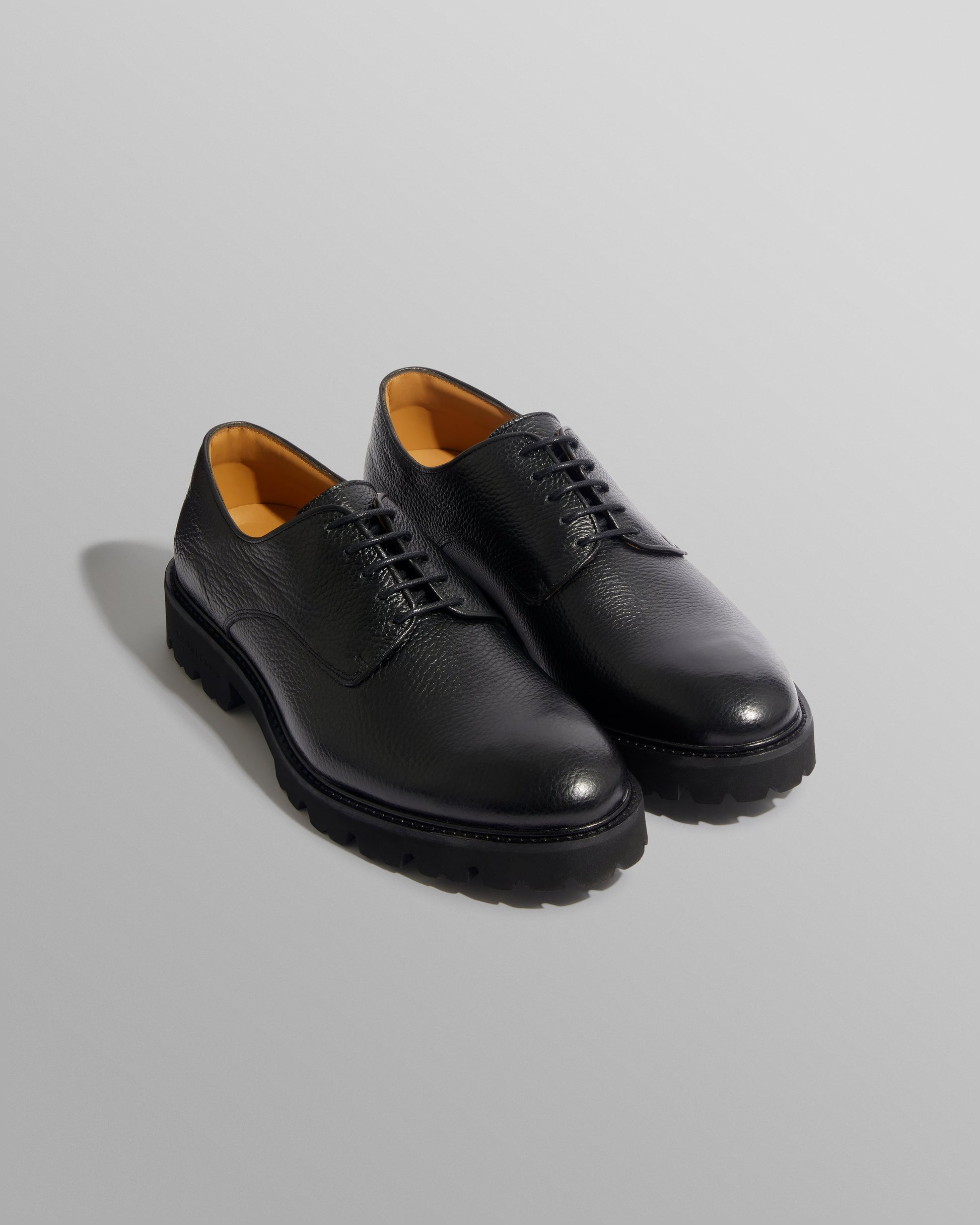 wax london men's S.T. Valentin - Black Grained Leather Derby Shoes